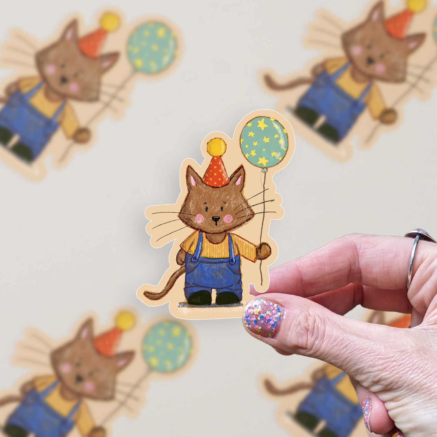 Birthday Cat Vinyl Sticker stickers Lucid Moon Studio