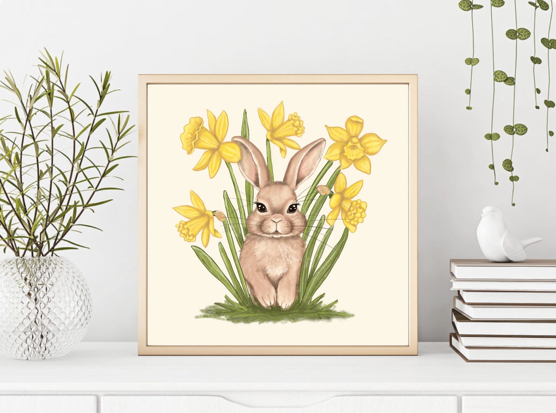 Bunny in Daffodils 8" x 8" Art Print Art Print Lucid Moon Studio