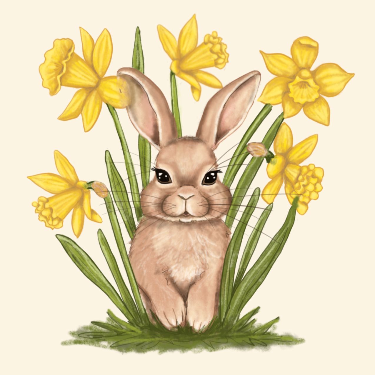 Bunny in Daffodils 8" x 8" Art Print Art Print Lucid Moon Studio