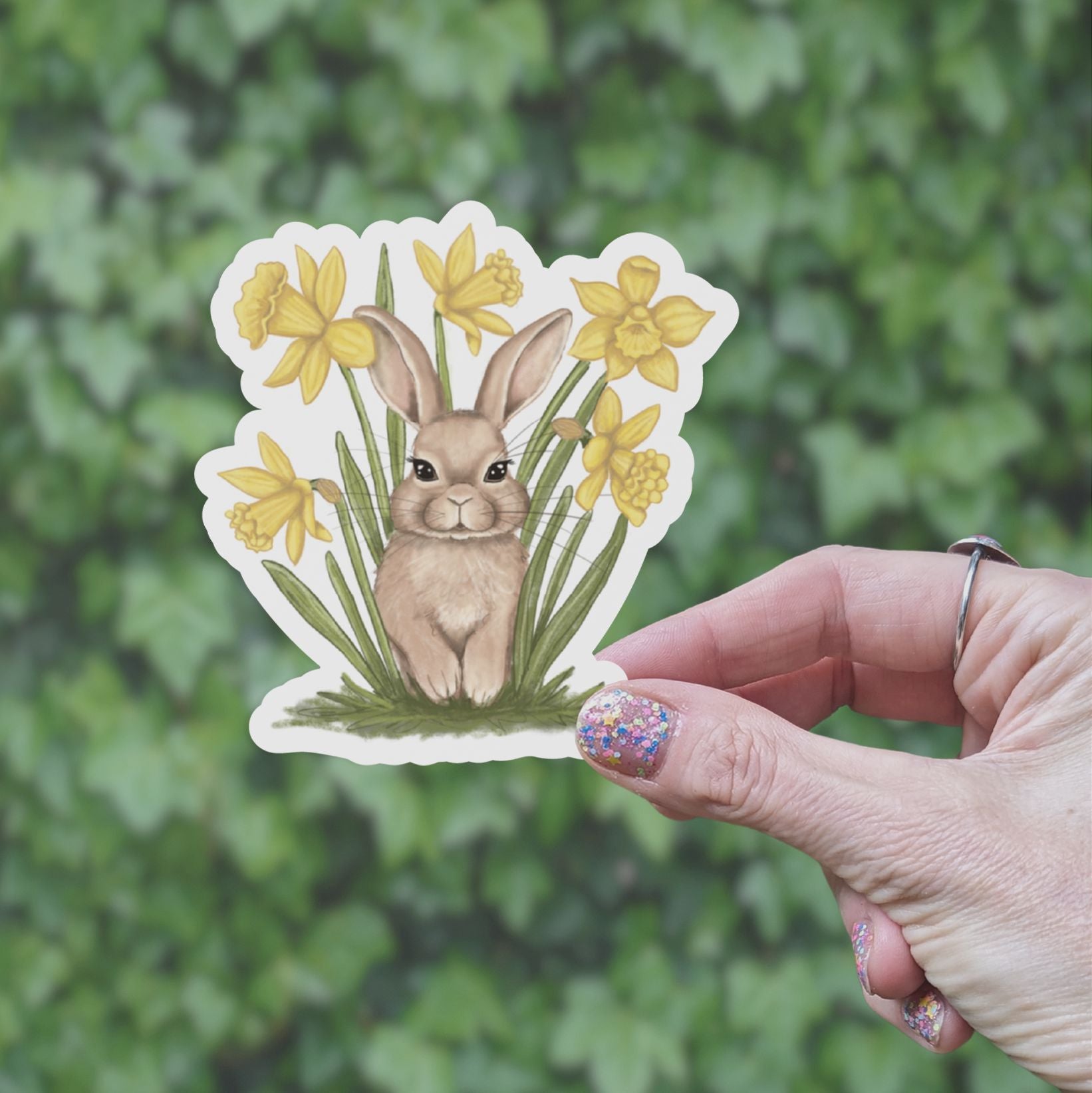 Bunny in Daffodils Vinyl Sticker stickers Lucid Moon Studio