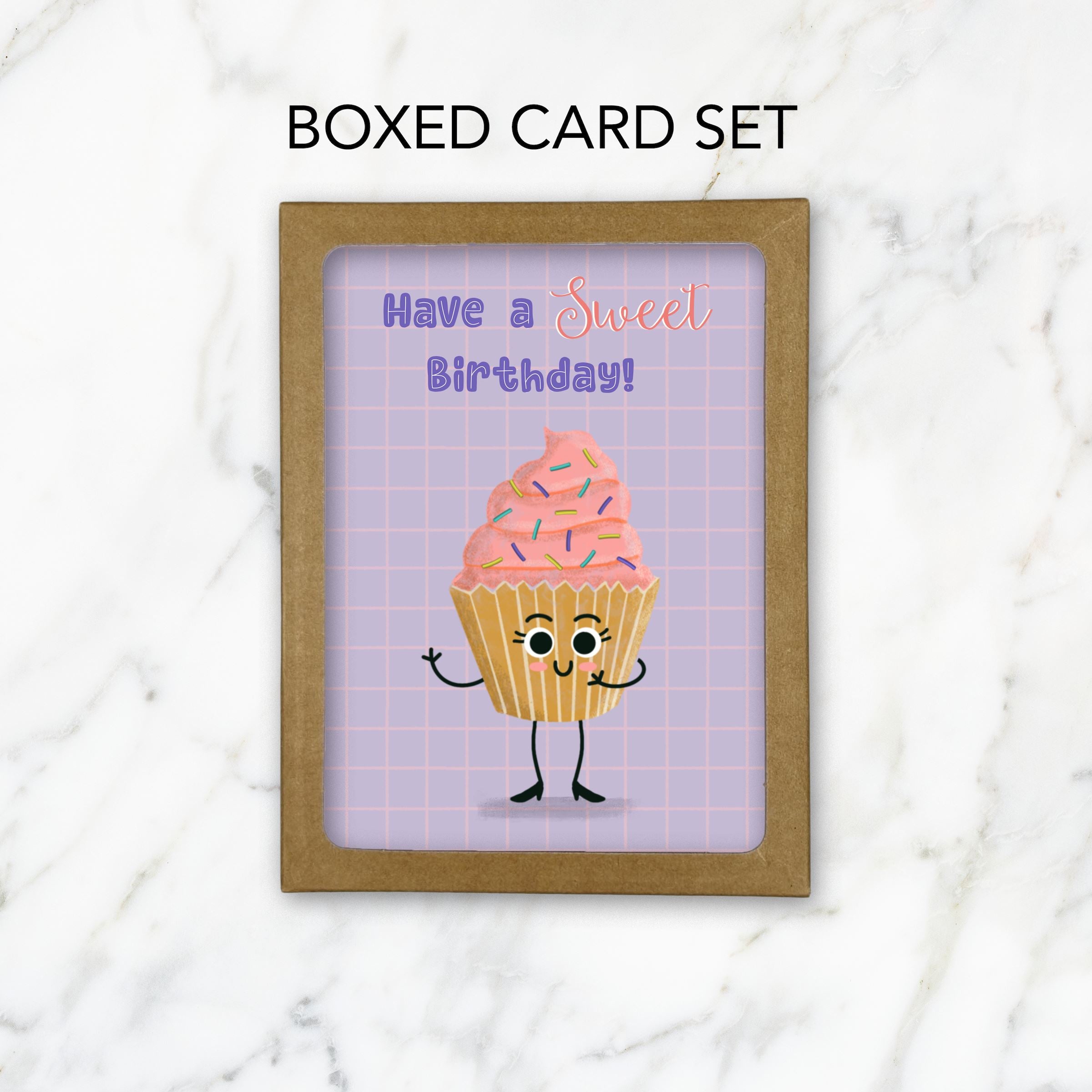 Cupcake Sweet Birthday Greeting Card Greeting Cards Lucid Moon Studio Set of 6 Cards 