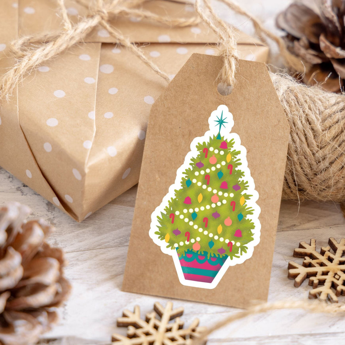 Decorated Xmas Tree Matte Vinyl Sticker stickers Lucid Moon Studio