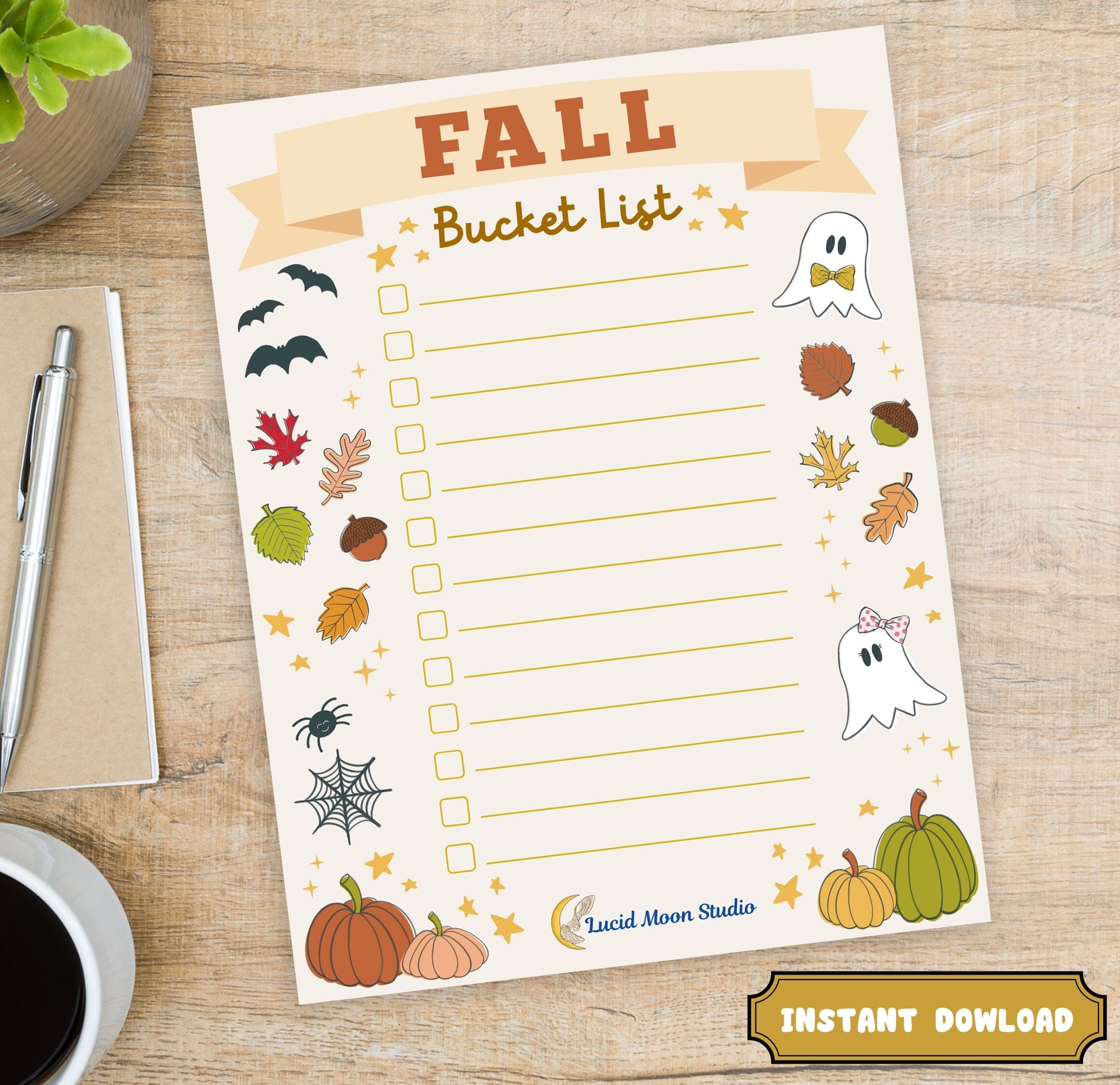 DIGITAL Fall Bucket List Printable Freebie Digital Downloads Lucid Moon Studio
