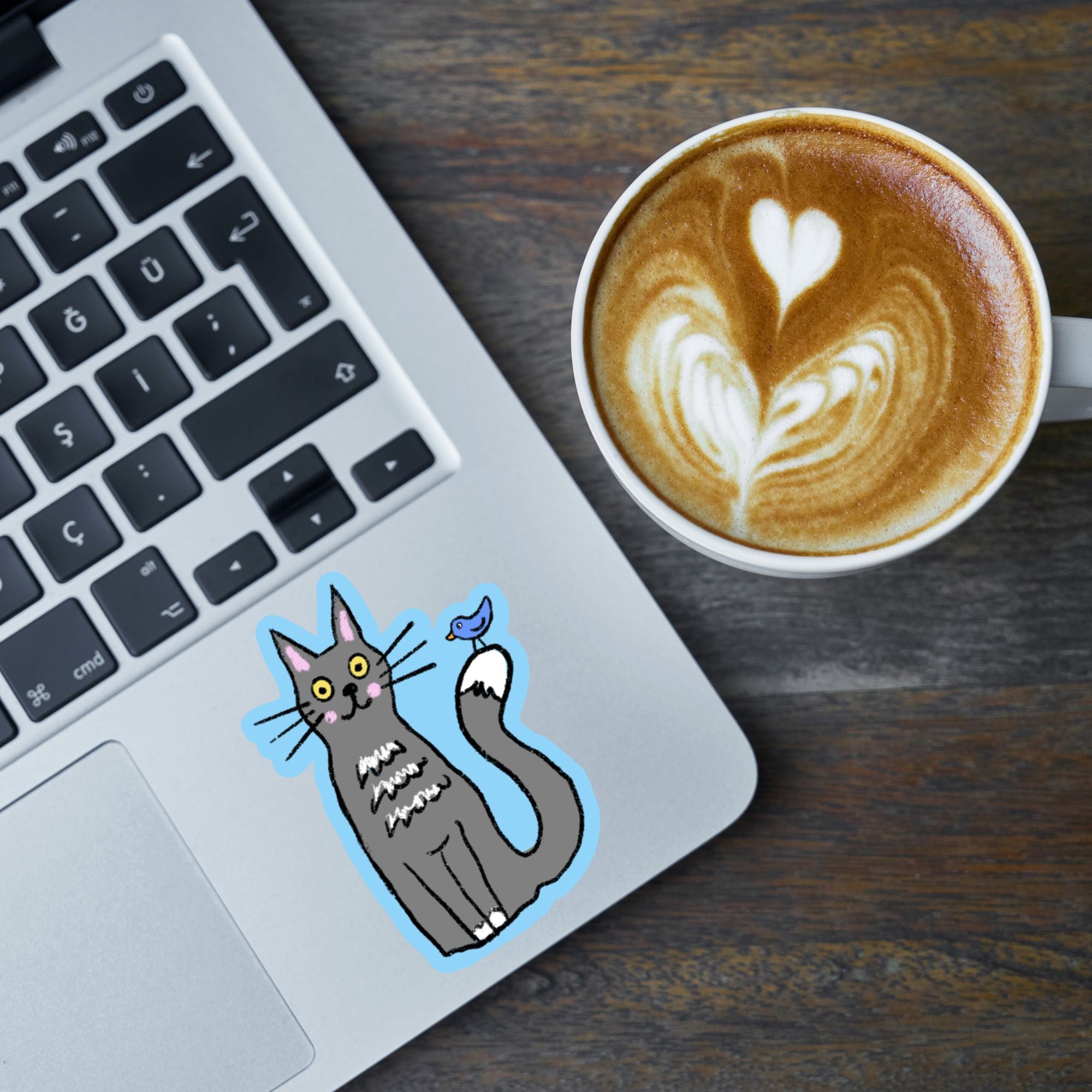 Doodle Cat & Bird Vinyl Sticker stickers Lucid Moon Studio