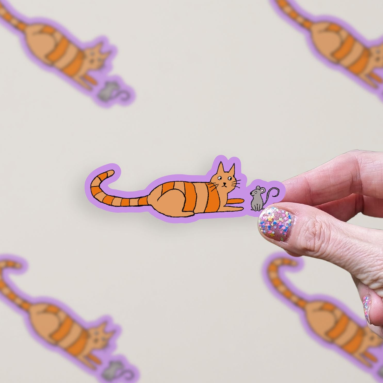 Doodle Cat & Mouse Vinyl Sticker stickers Lucid Moon Studio