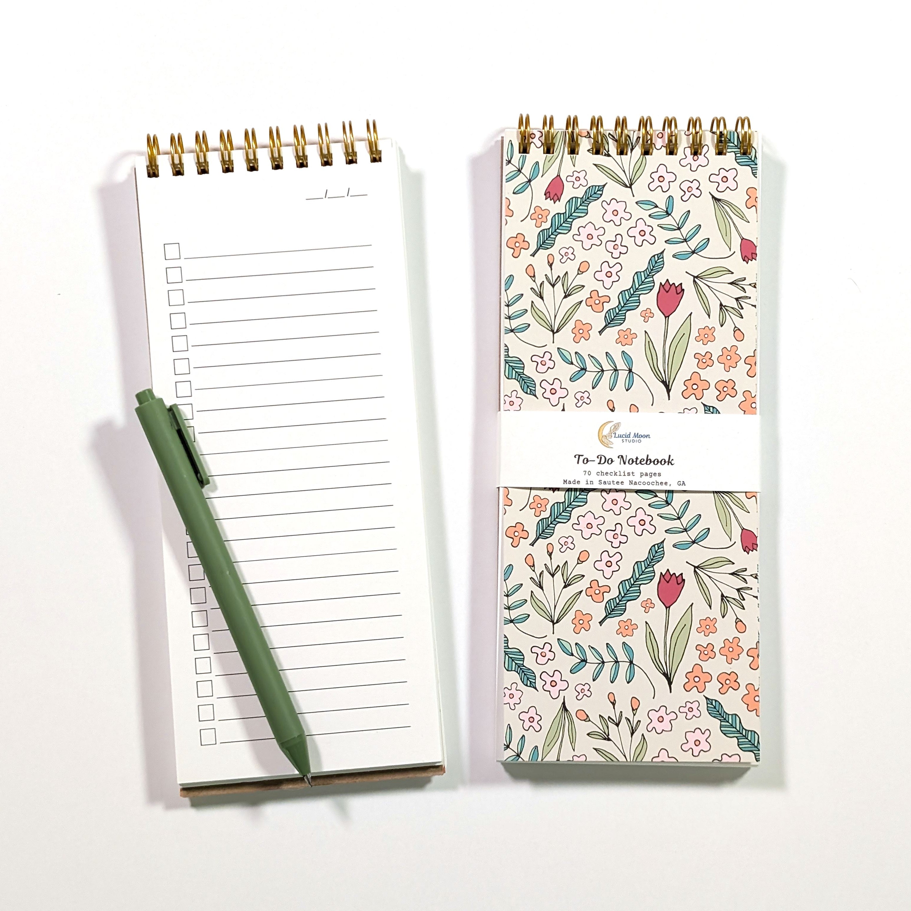 Doodle Floral Top Spiral To-Do List Notebook Notebooks Lucid Moon Studio