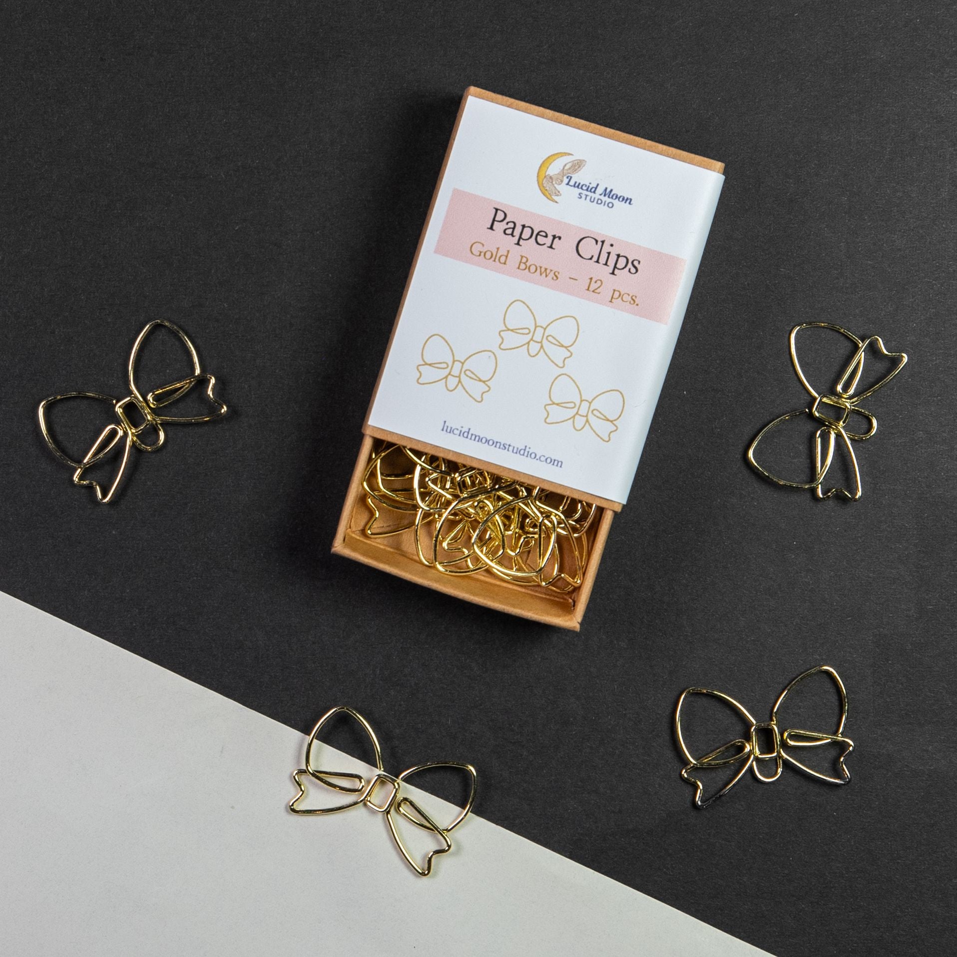 Gold Bows Boxed Paper Clips Paper Clips Lucid Moon Studio