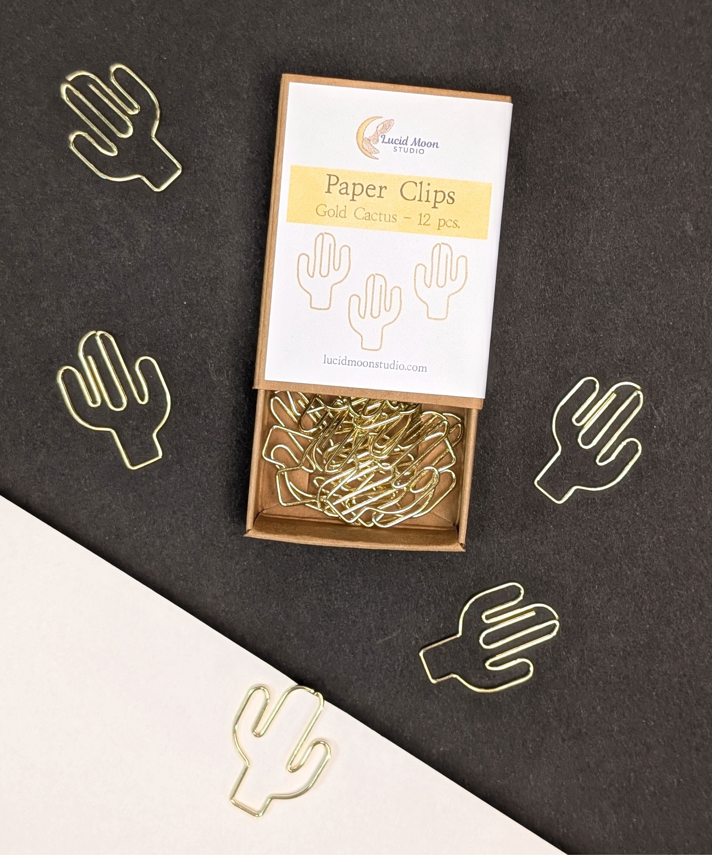 Gold Cactus Boxed Paper Clips Paper Clips Lucid Moon Studio