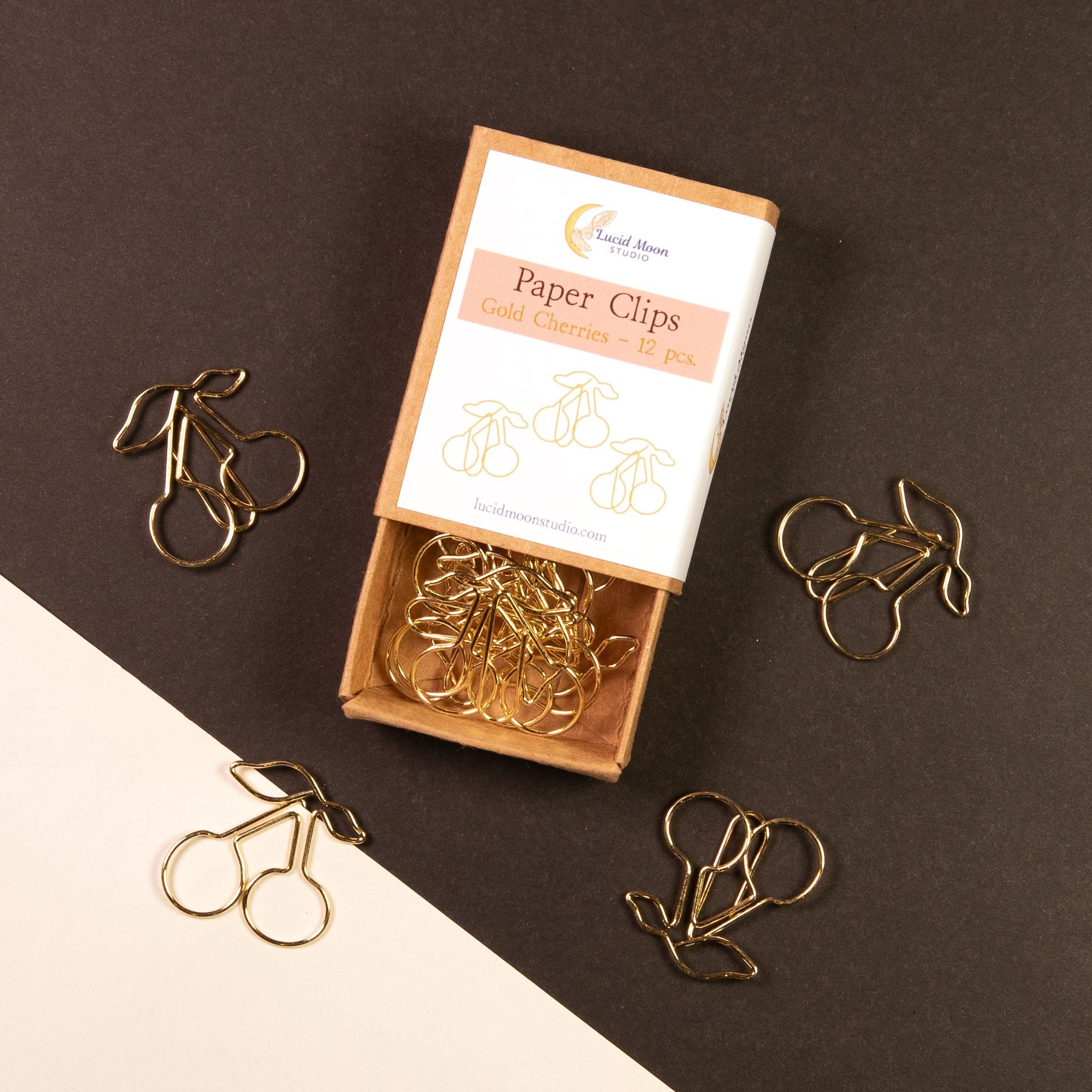 Gold Cherries Boxed Paper Clips Paper Clips Lucid Moon Studio
