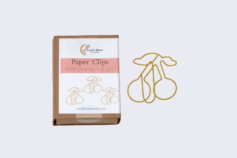 Gold Cherries Boxed Paper Clips Paper Clips Lucid Moon Studio