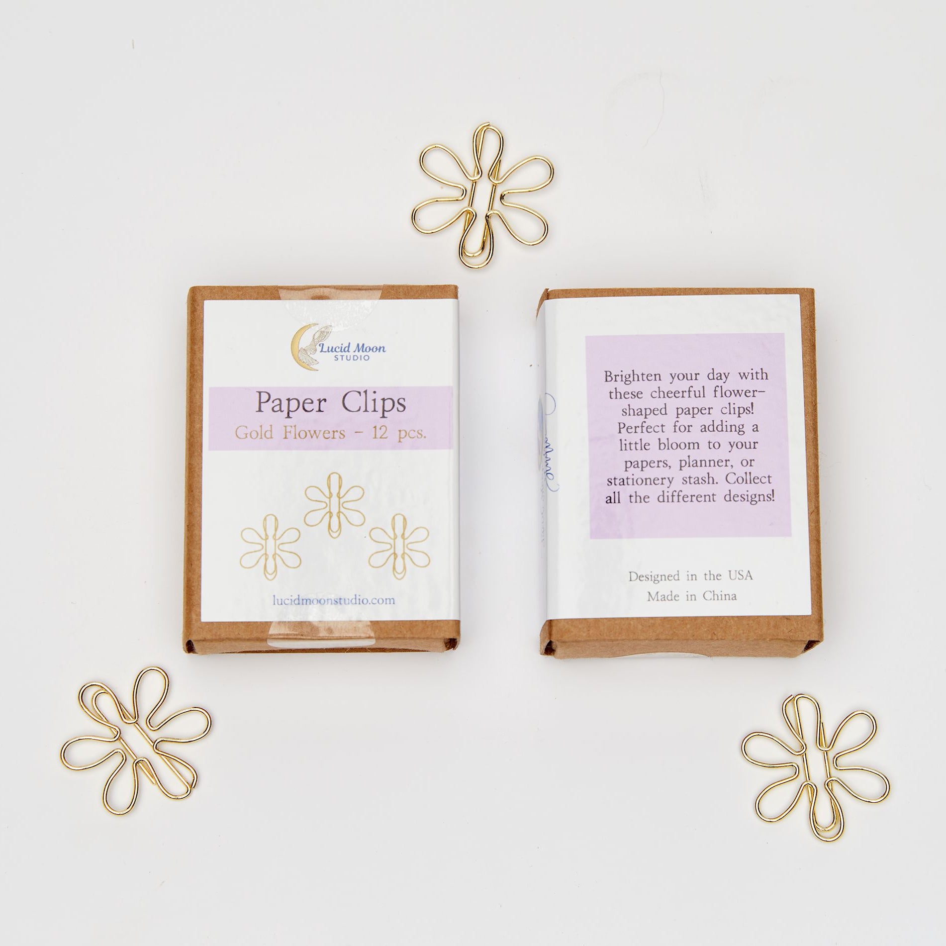 Gold Flowers Boxed Paper Clips Paper Clips Lucid Moon Studio