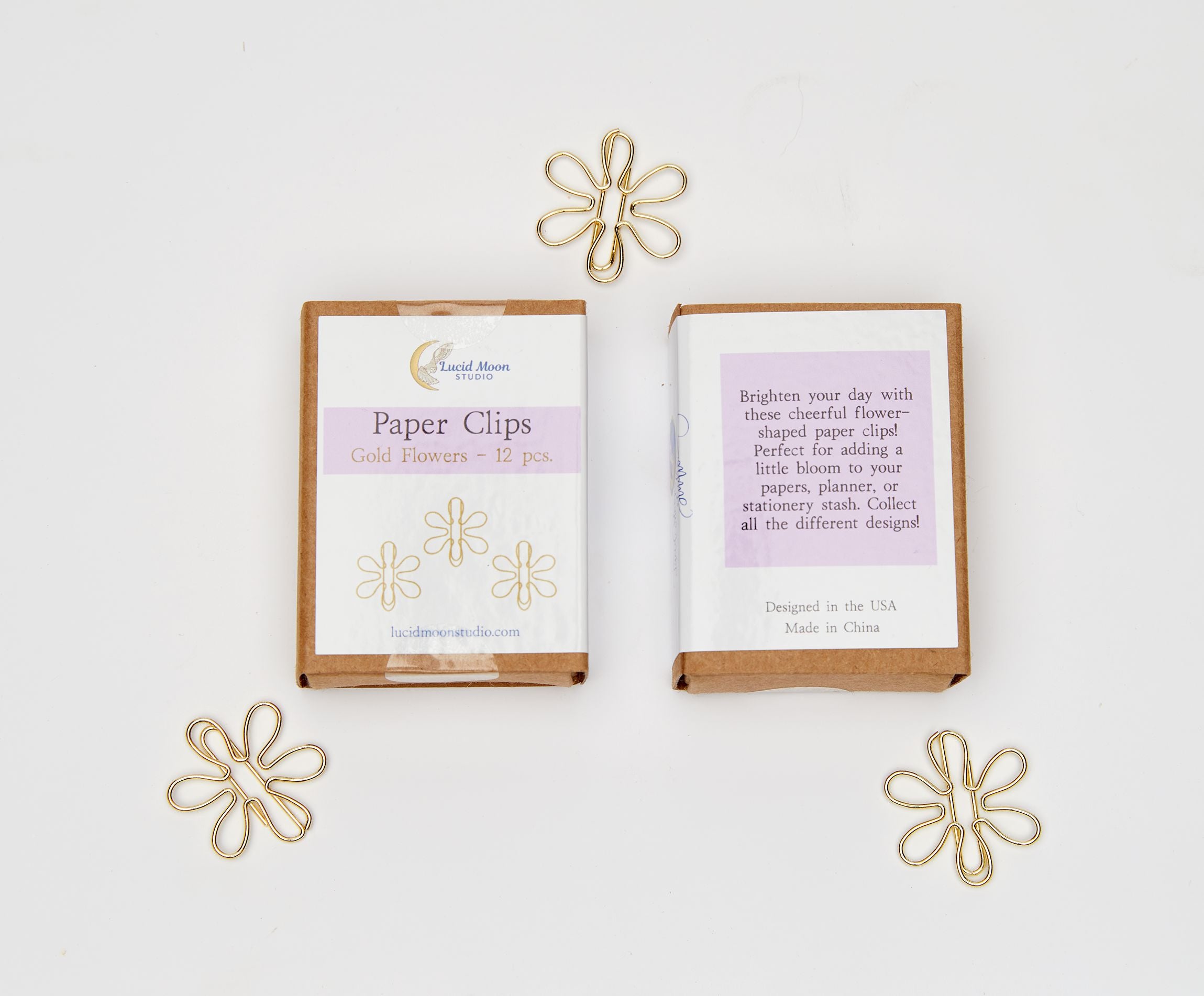 Gold Flowers Boxed Paper Clips Paper Clips Lucid Moon Studio