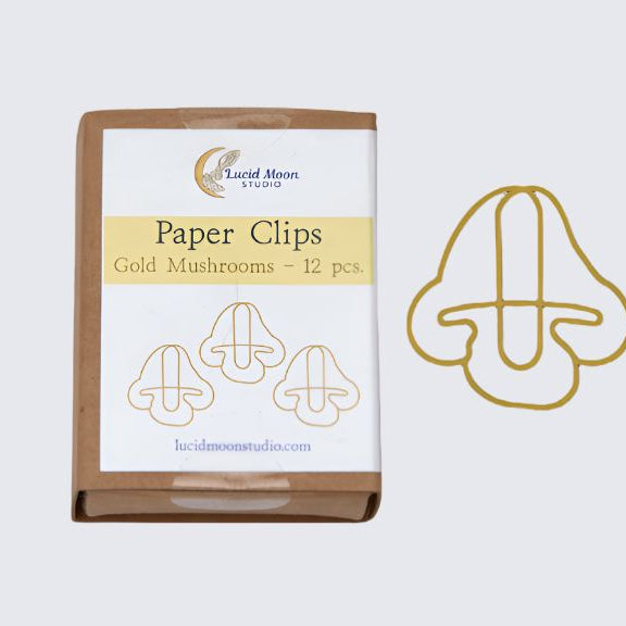 Gold Mushrooms Boxed Paper Clips Paper Clips Lucid Moon Studio