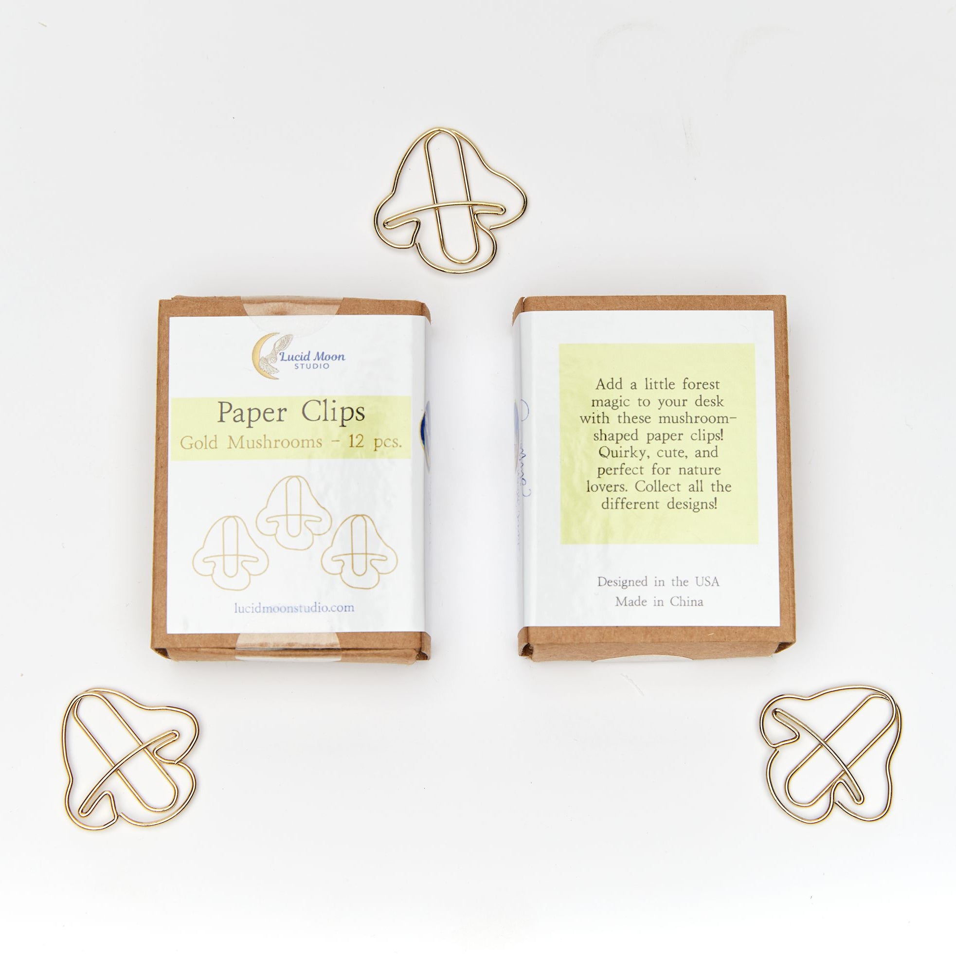 Gold Mushrooms Boxed Paper Clips Paper Clips Lucid Moon Studio
