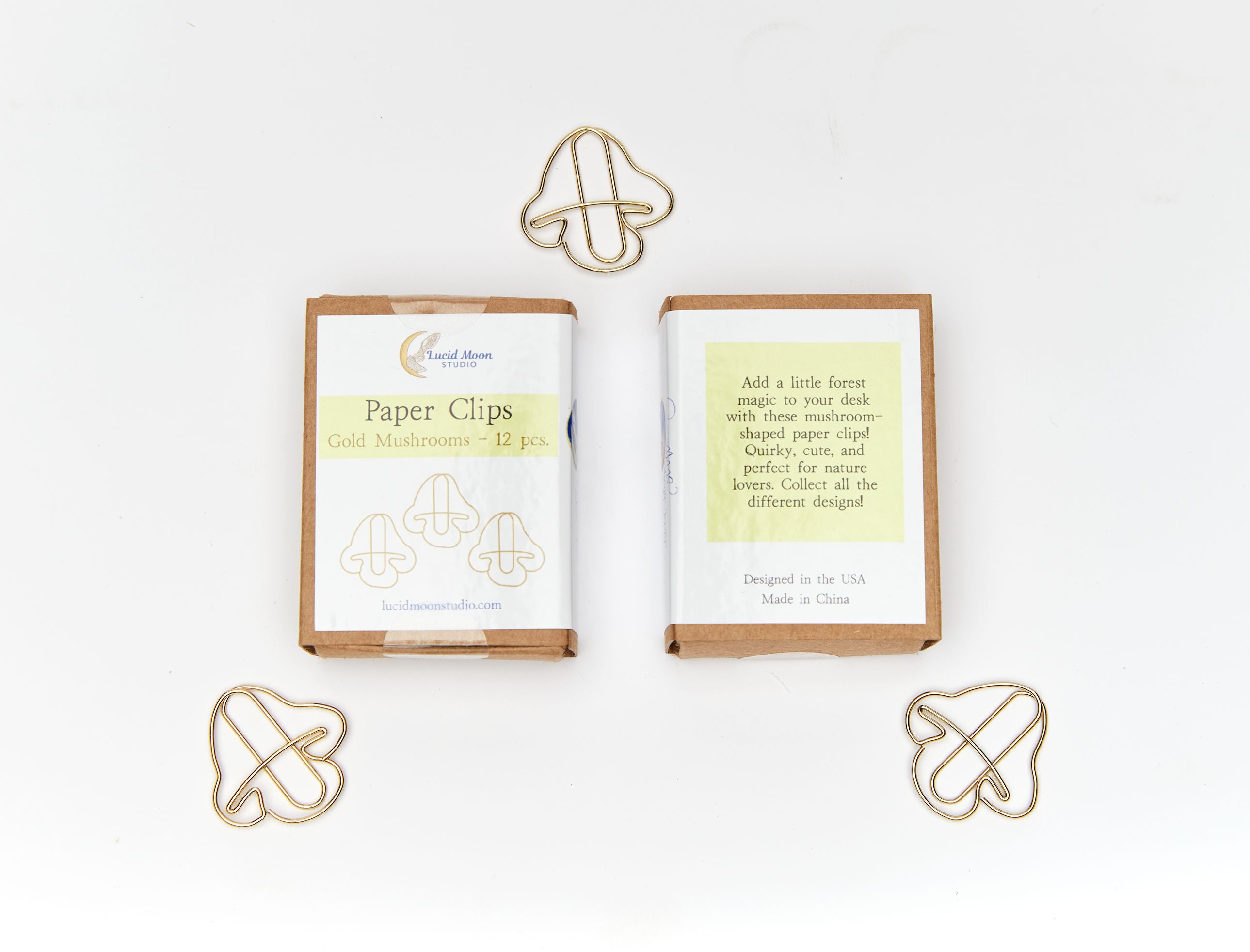 Gold Mushrooms Boxed Paper Clips Paper Clips Lucid Moon Studio