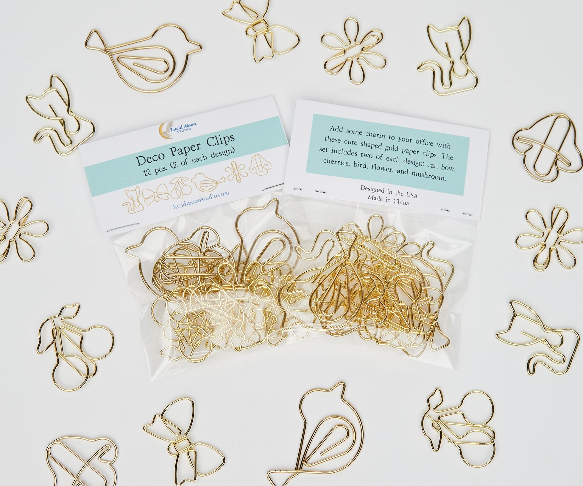 Gold Shaped Paper Clips Assortment Pack Paper Clips Lucid Moon Studio