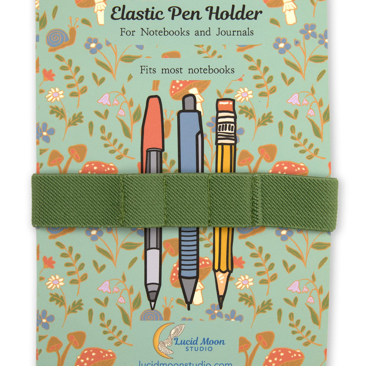 Green Elastic Pen Holder for Notebooks (Fits up to 3 Pens) Book Pen Holder Lucid Moon Studio