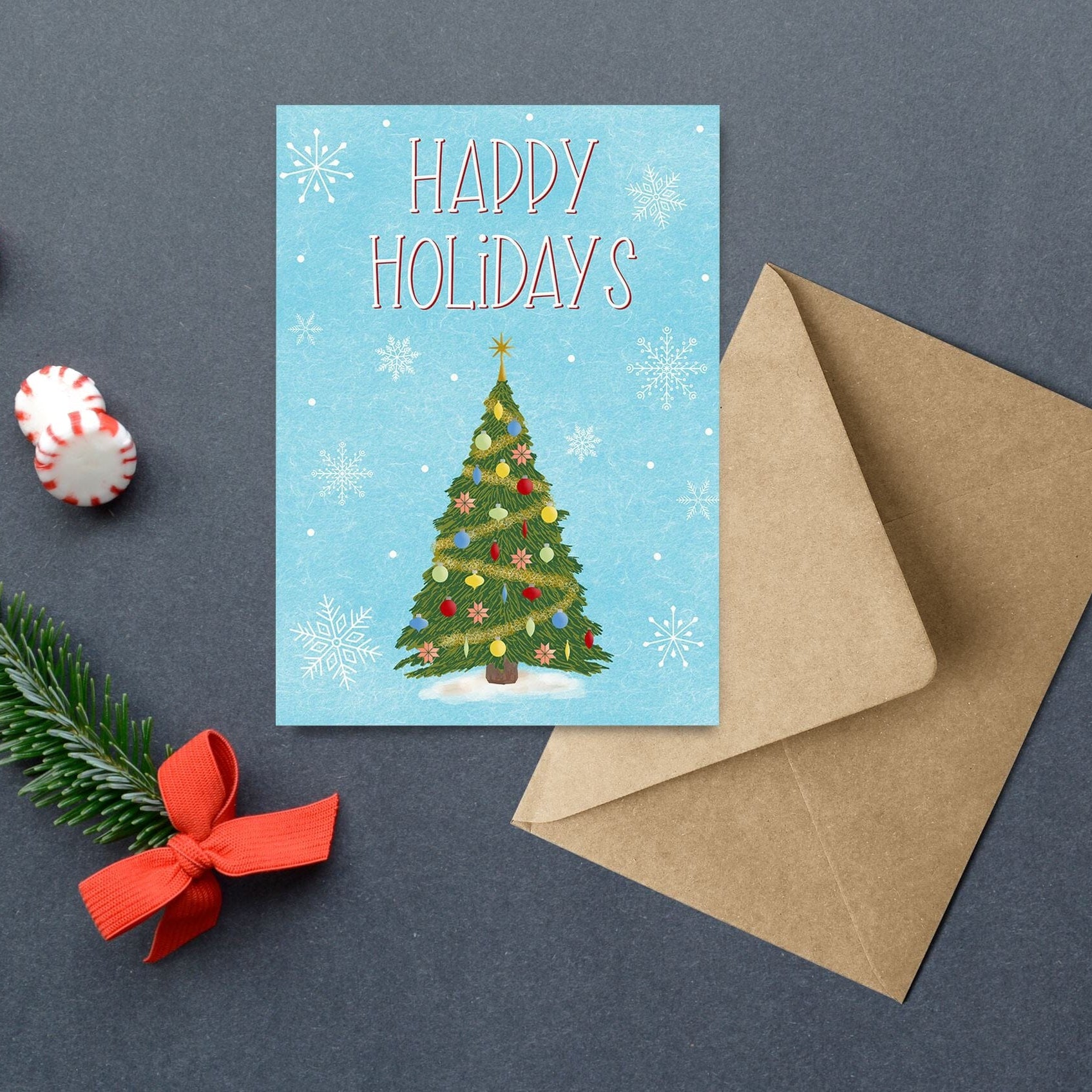 Happy Holidays Christmas Tree Card Greeting Cards Lucid Moon Studio