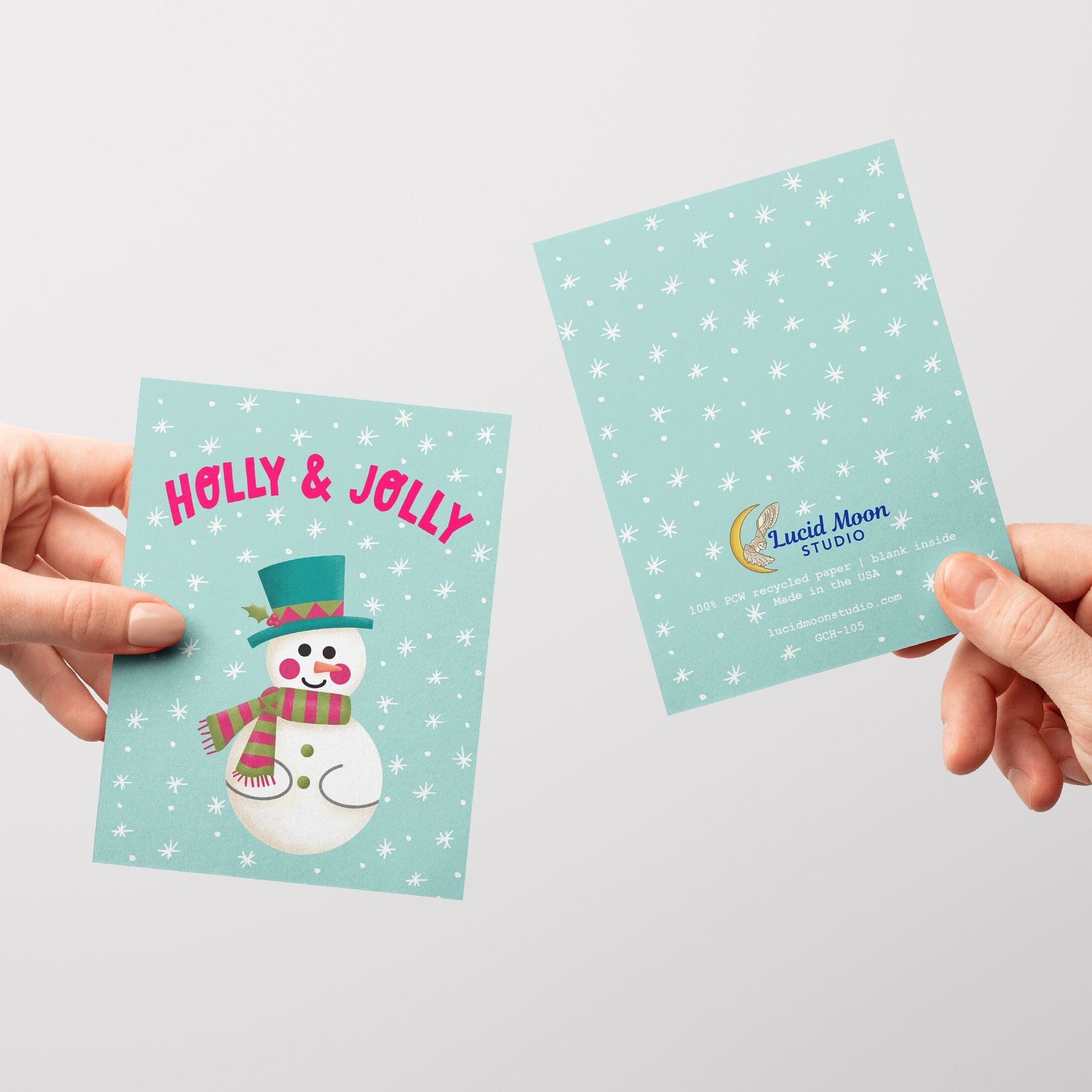 Holly & Jolly Snowman Holiday Card Greeting Cards Lucid Moon Studio