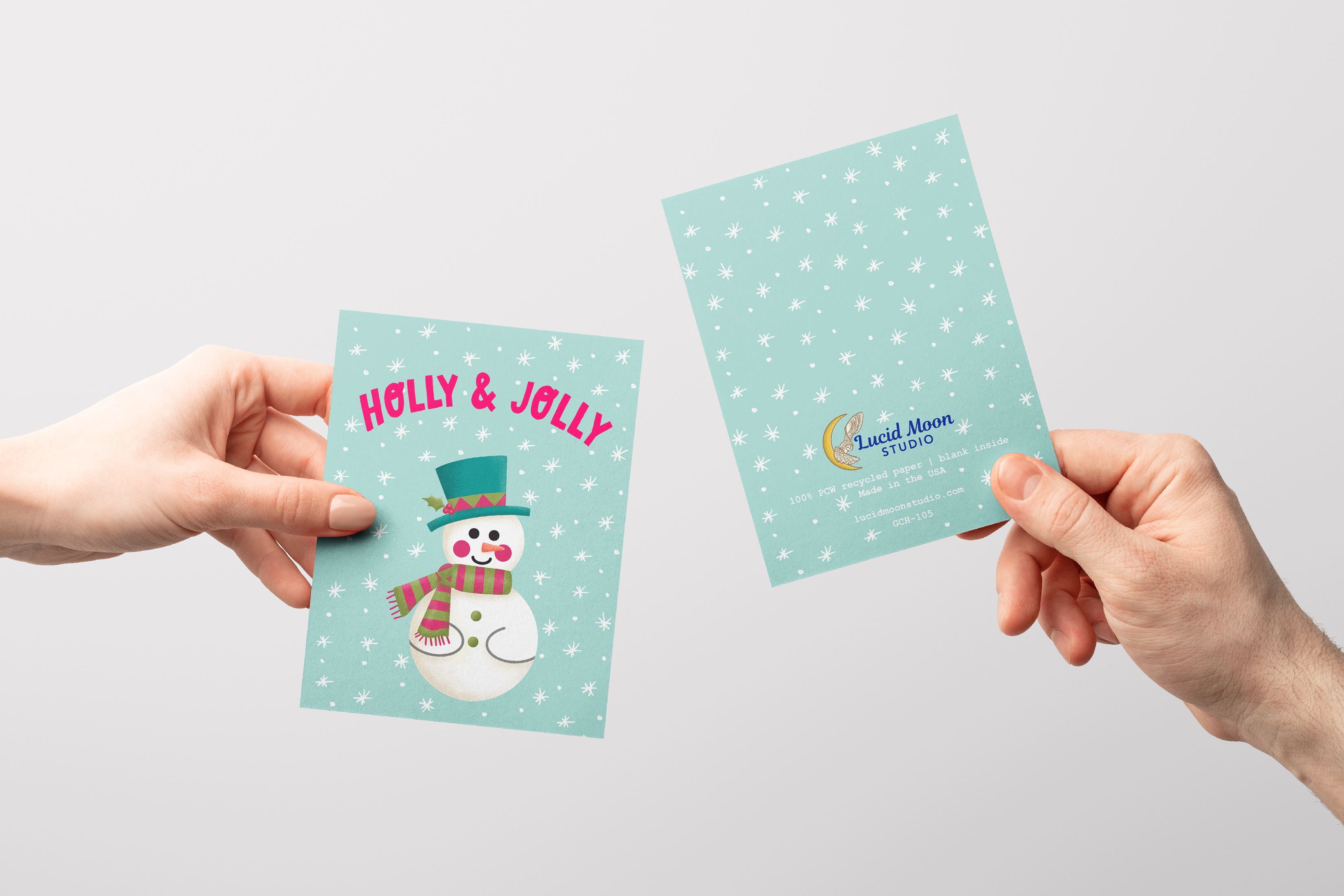 Holly & Jolly Snowman Holiday Card Greeting Cards Lucid Moon Studio