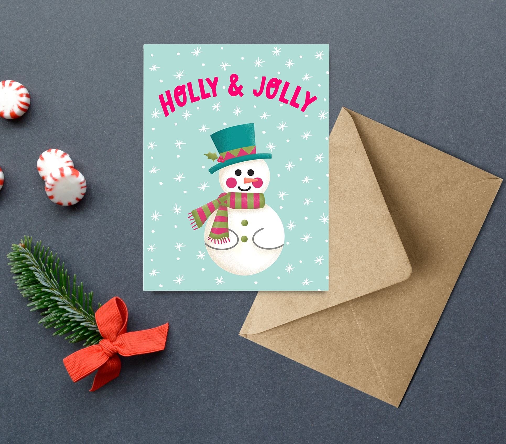 Holly & Jolly Snowman Holiday Card Greeting Cards Lucid Moon Studio