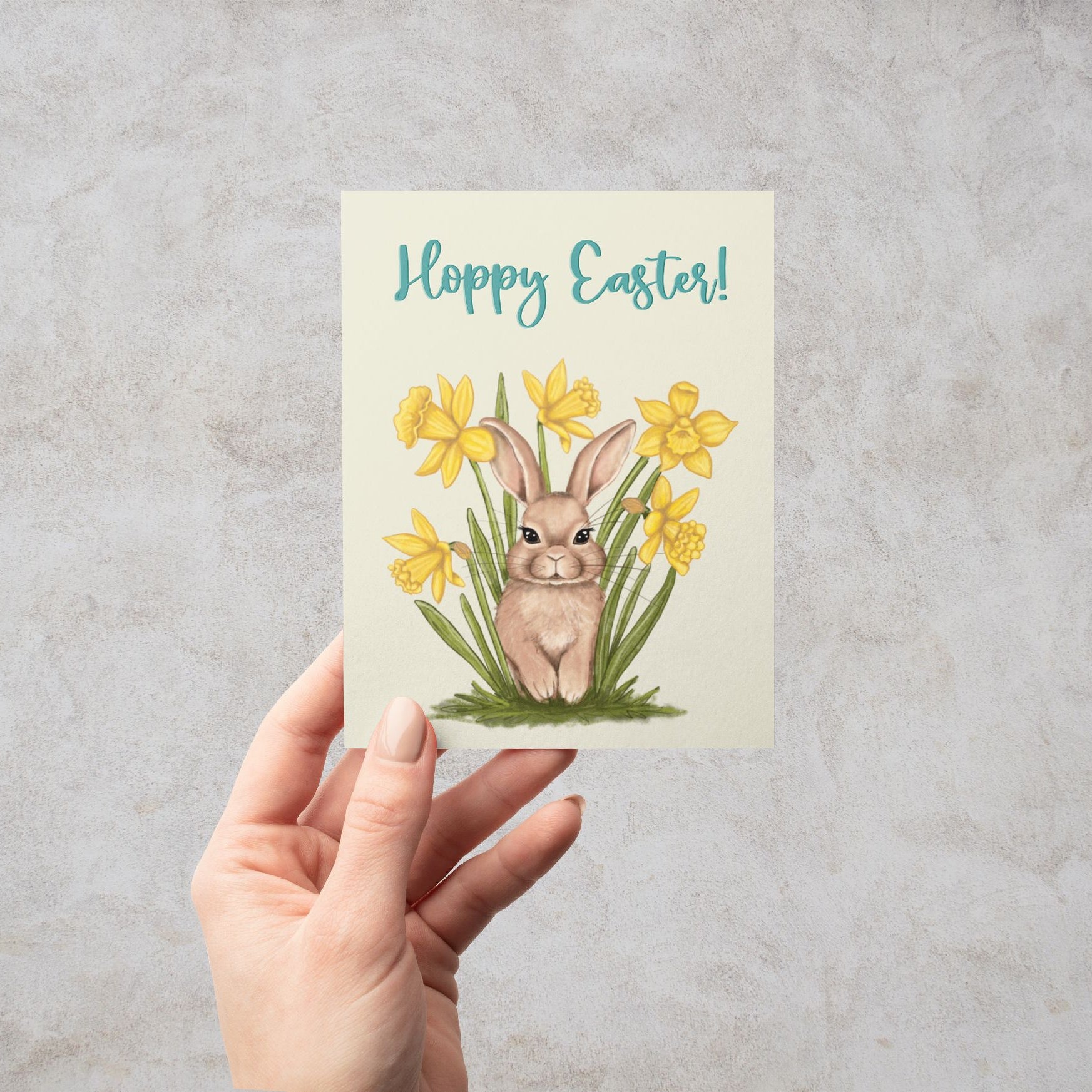 Hoppy Easter Bunny in Daffodils Card Greeting Cards Lucid Moon Studio