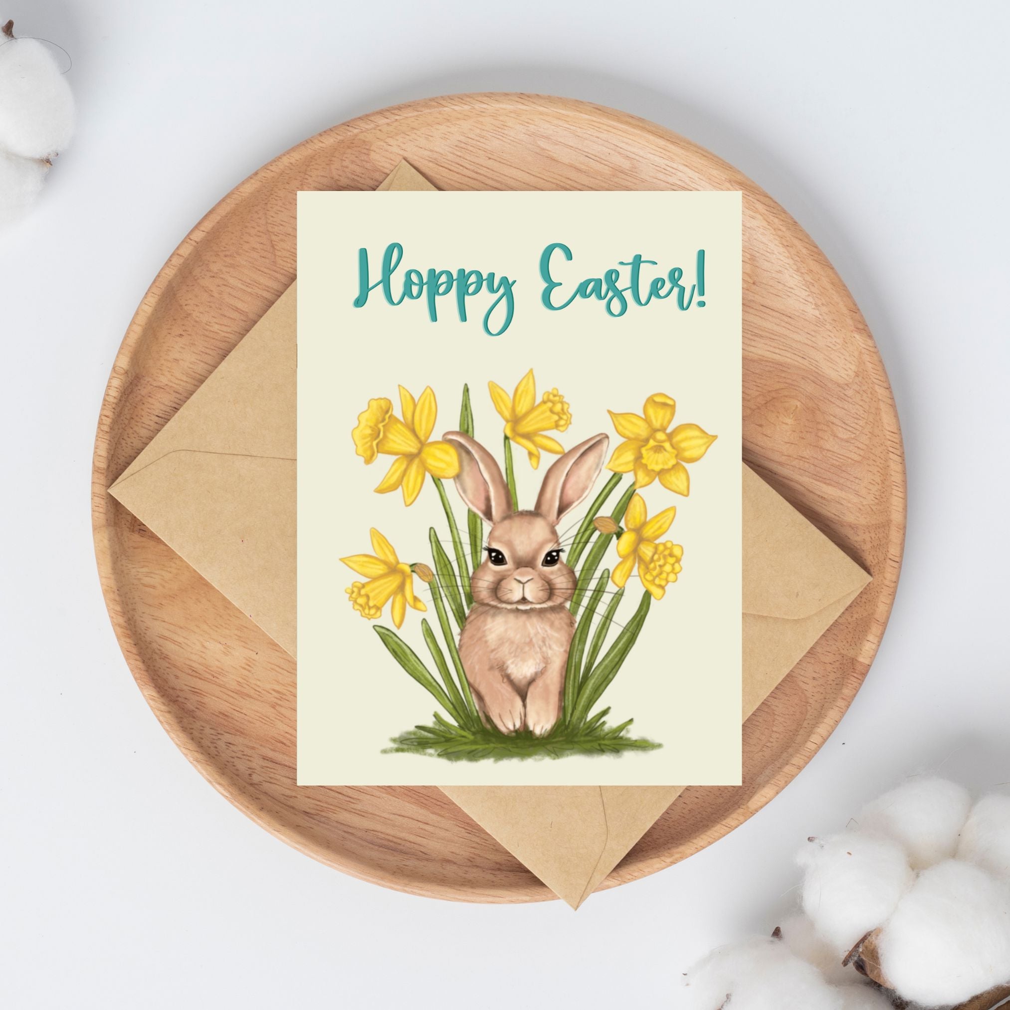 Hoppy Easter Bunny in Daffodils Card Greeting Cards Lucid Moon Studio
