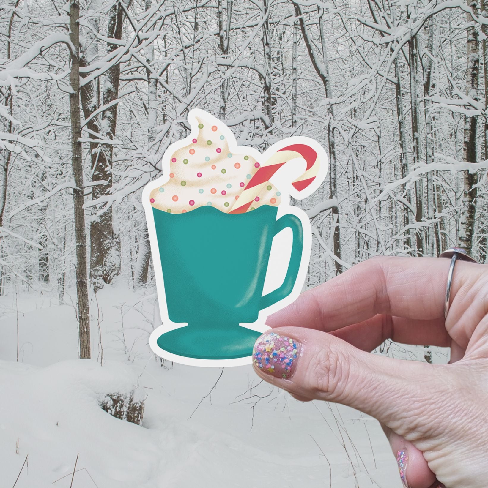 Hot Cocoa Mug Vinyl Sticker stickers Lucid Moon Studio