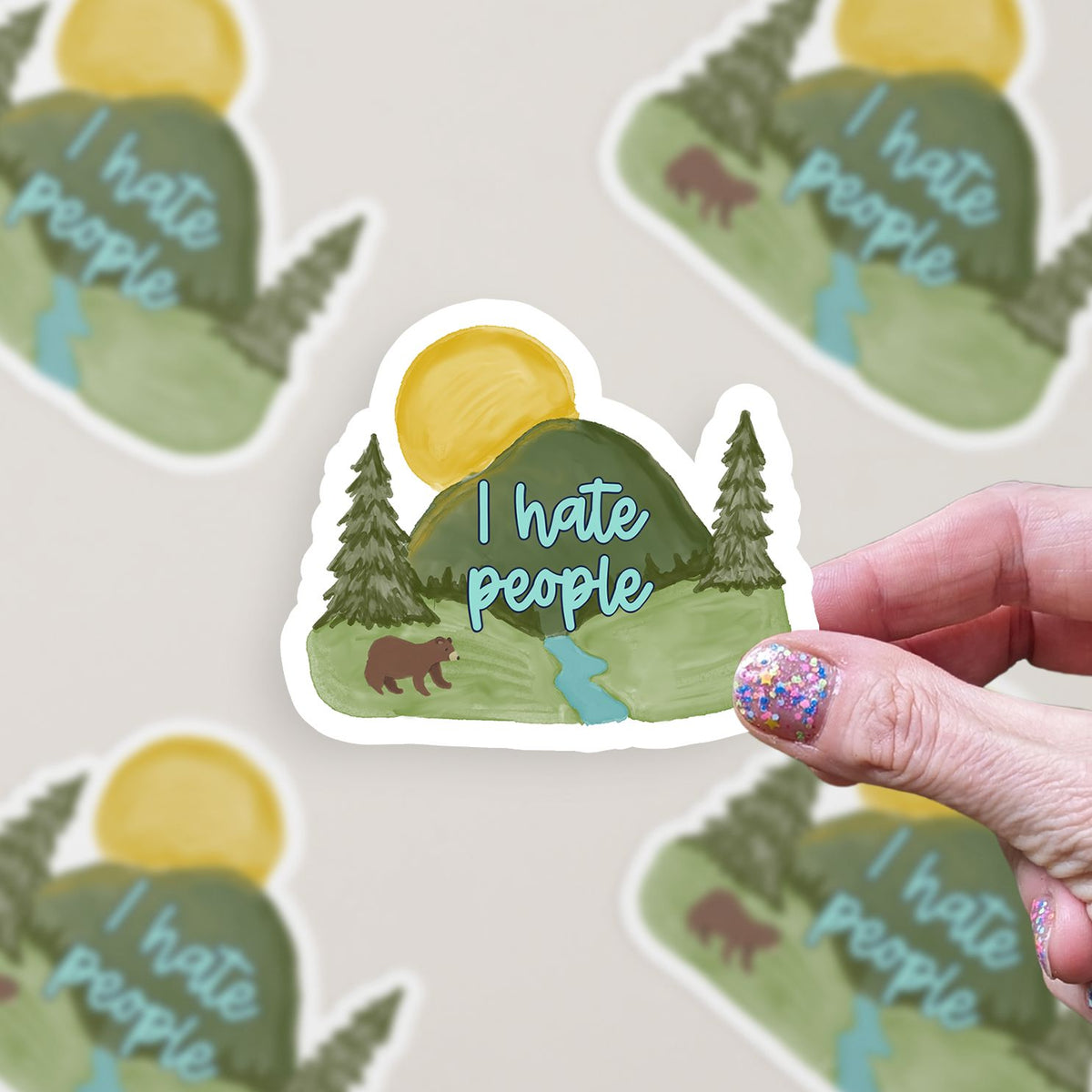 I Hate People Mountain Antisocial Vinyl Sticker stickers Lucid Moon Studio LLC
