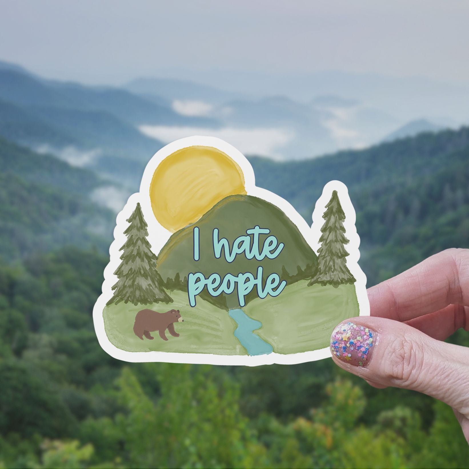 I Hate People Mountain Antisocial Vinyl Sticker stickers Lucid Moon Studio LLC