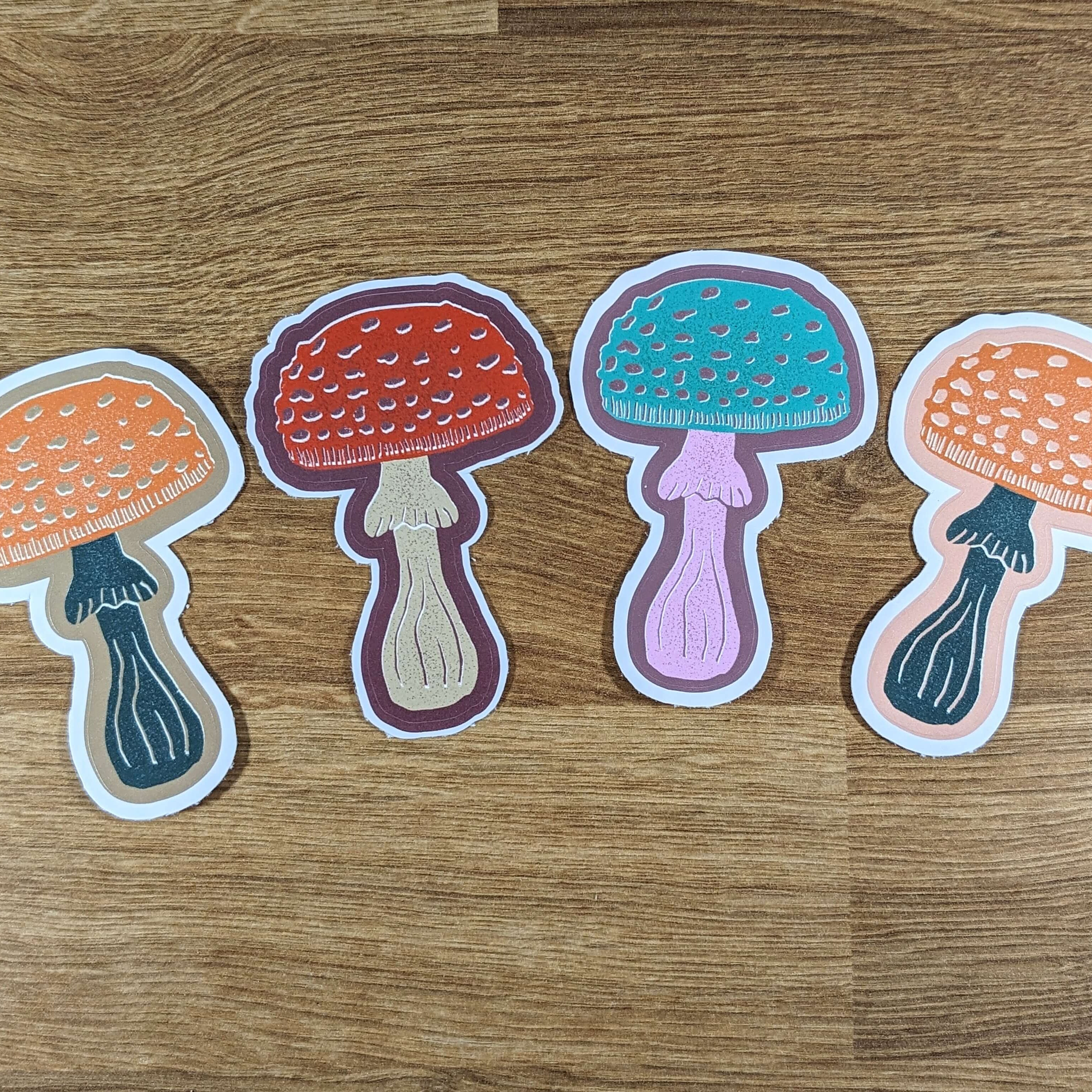 Linocut Mushroom Matte Vinyl Sticker stickers Lucid Moon Studio 