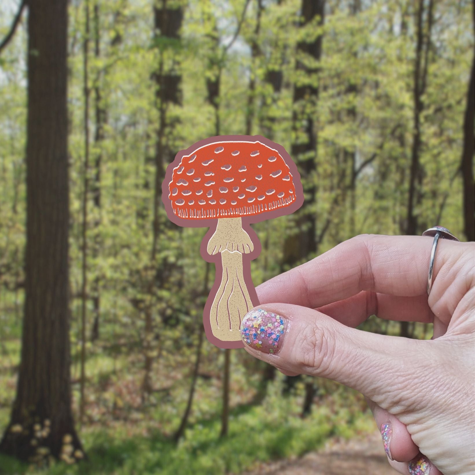 Linocut Mushroom Vinyl Sticker stickers Lucid Moon Studio