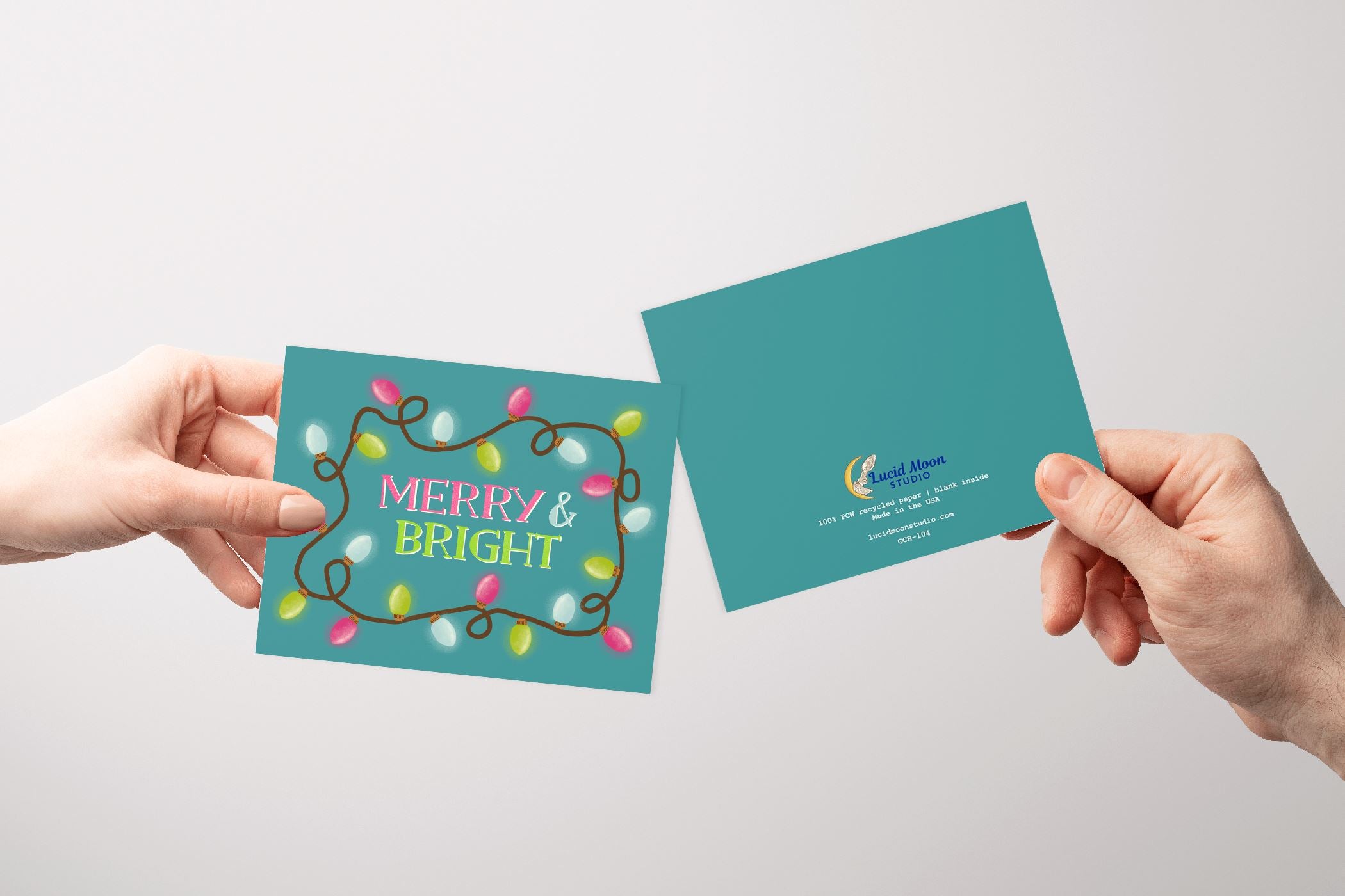 Merry and Bright Christmas Lights Greeting Card Greeting Cards Lucid Moon Studio