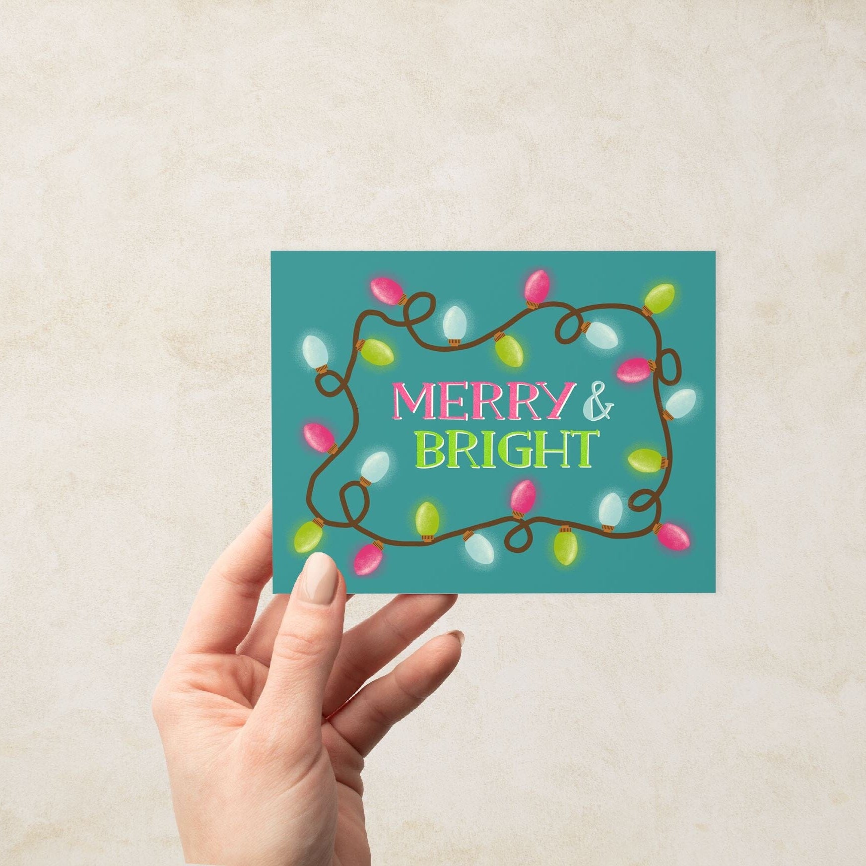 Merry and Bright Christmas Lights Greeting Card Greeting Cards Lucid Moon Studio