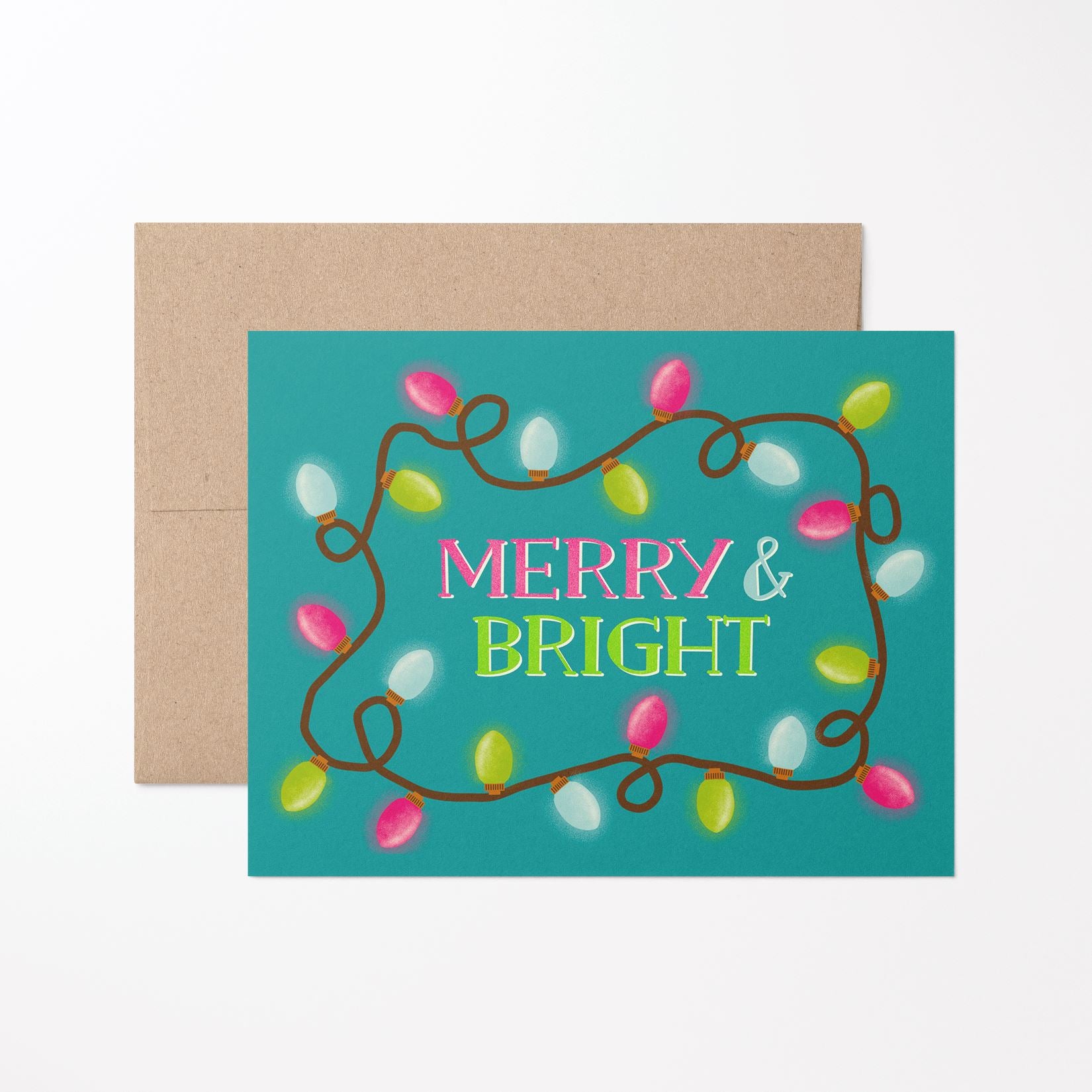 Merry and Bright Christmas Lights Greeting Card Greeting Cards Lucid Moon Studio