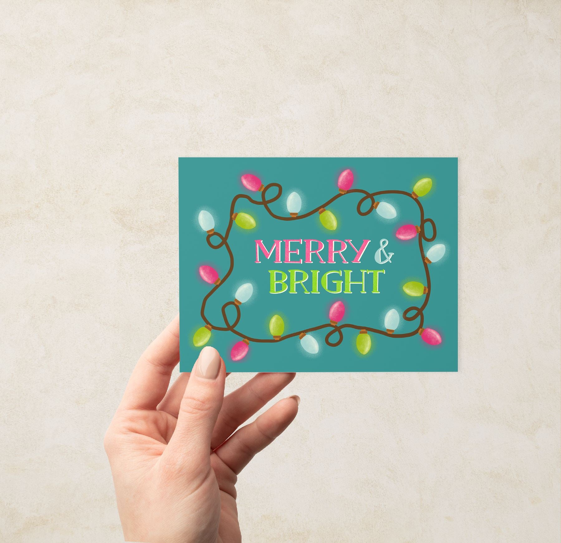 Merry and Bright Christmas Lights Greeting Card Greeting Cards Lucid Moon Studio
