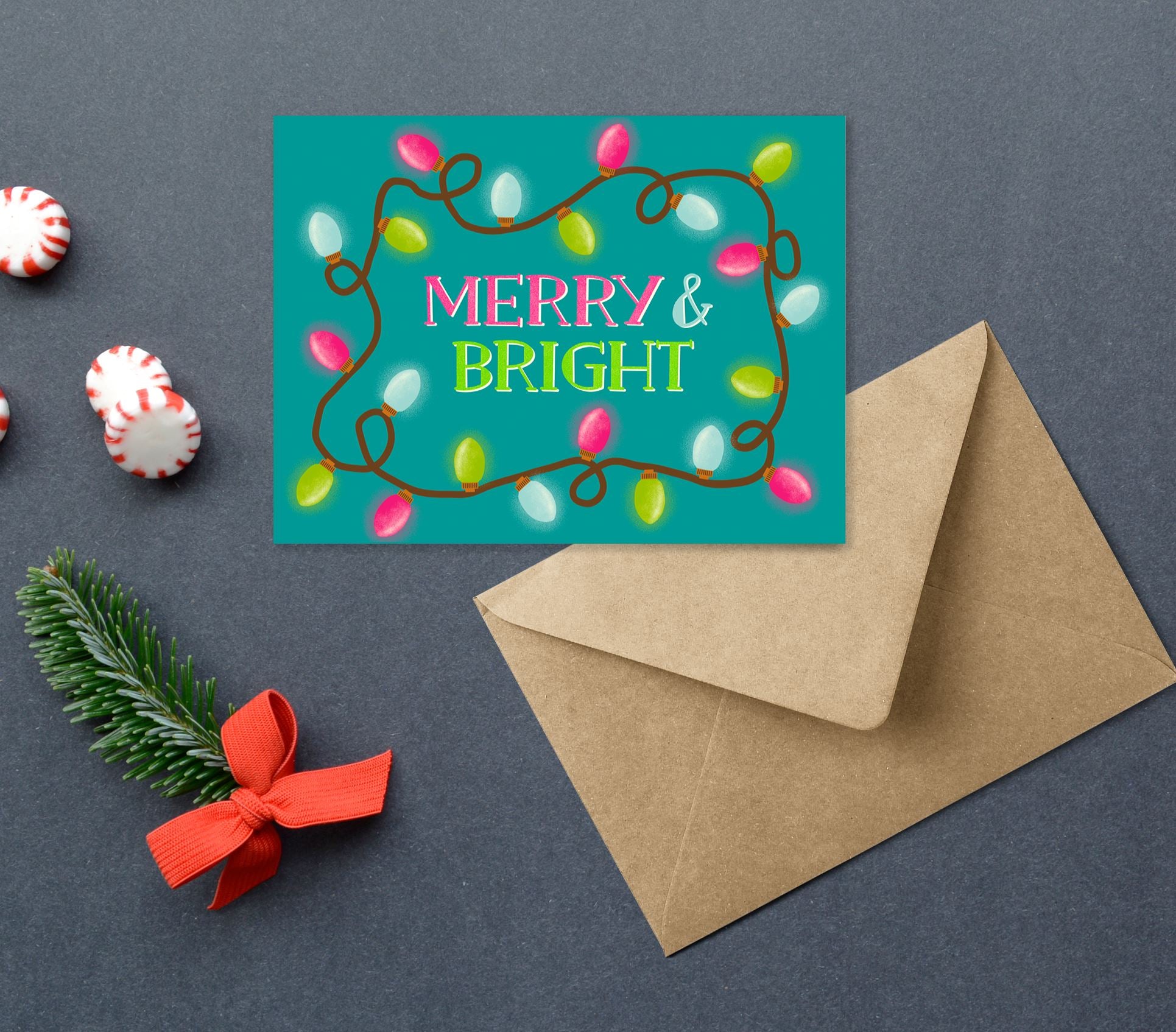 Merry and Bright Christmas Lights Greeting Card Greeting Cards Lucid Moon Studio