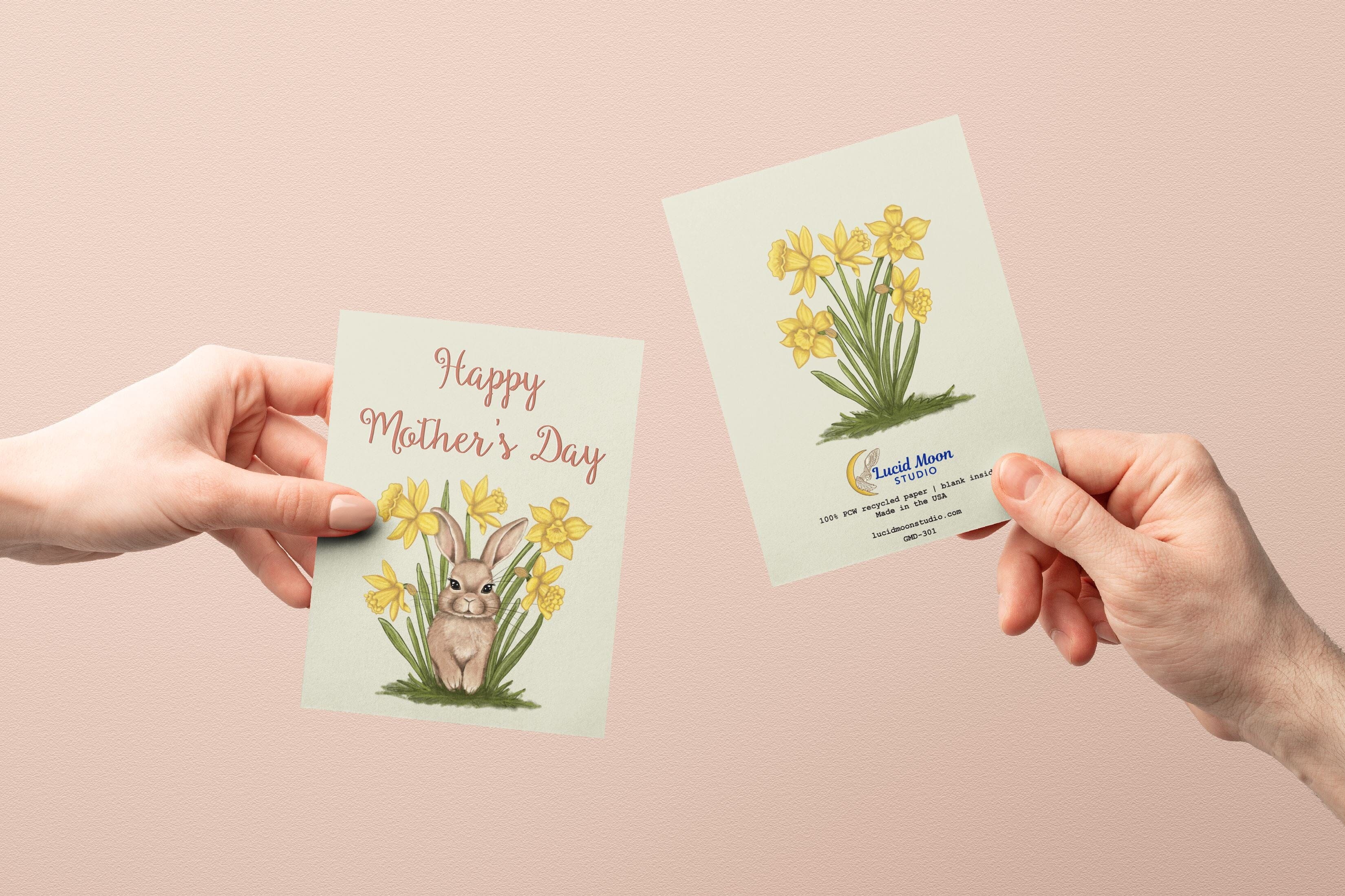 Mother's Day Bunny in Daffodils Greeting Card Greeting Cards Lucid Moon Studio