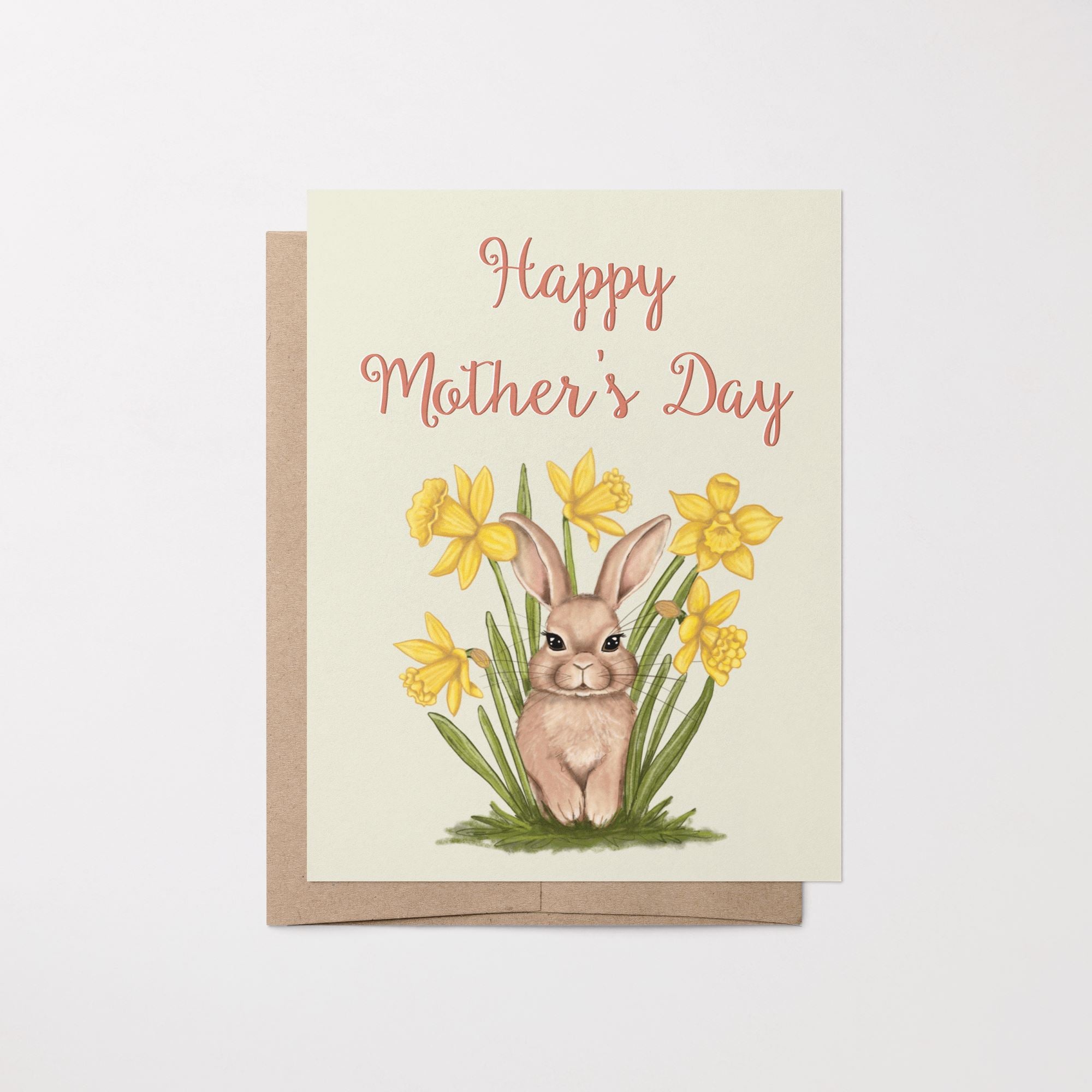 Mother's Day Bunny in Daffodils Greeting Card Greeting Cards Lucid Moon Studio 