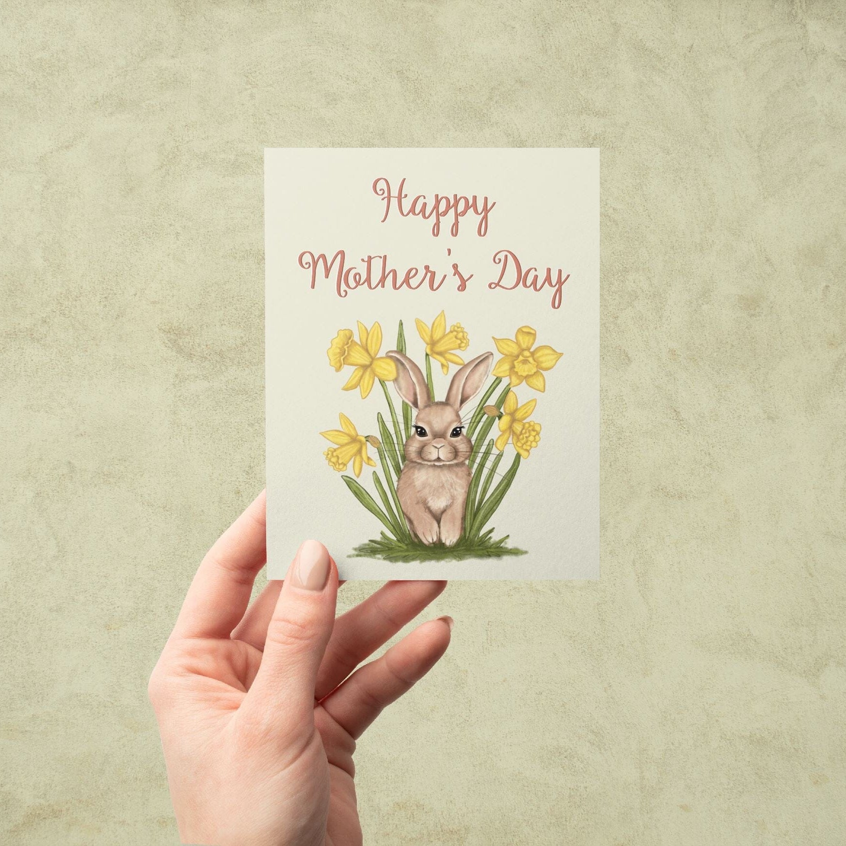 Mother's Day Bunny in Daffodils Greeting Card Greeting Cards Lucid Moon Studio