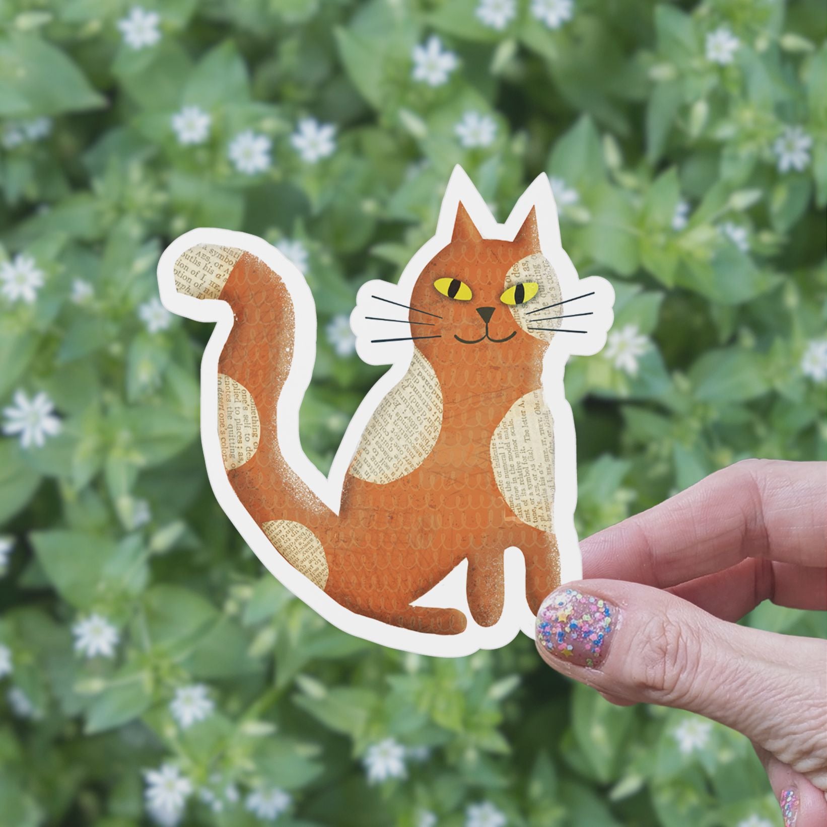 Patchwork Cat Vinyl Sticker stickers Lucid Moon Studio