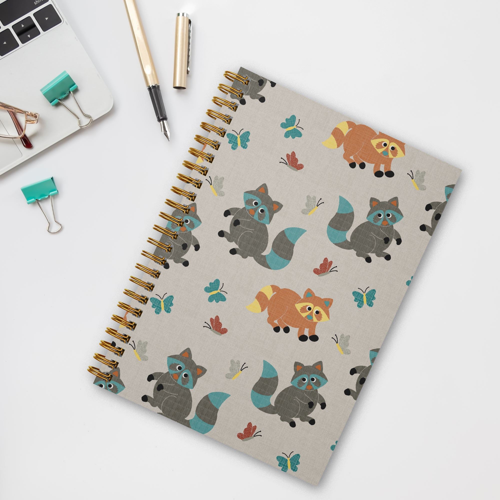 Playful Raccoons Eco-Friendly Spiral-Bound Notebook Notebooks Lucid Moon Studio