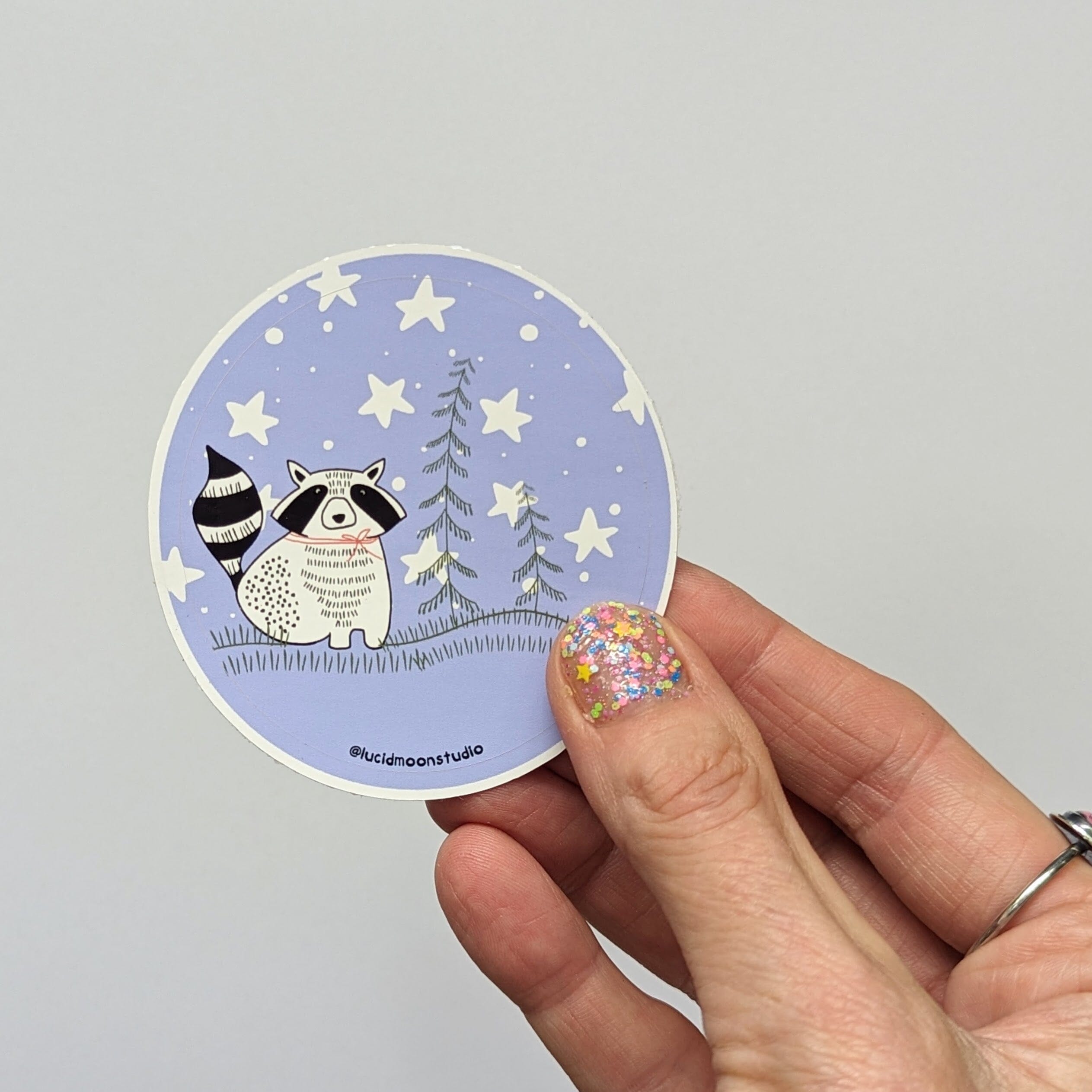 Raccoon in Forest Glossy Vinyl Waterproof Sticker stickers Lucid Moon Studio