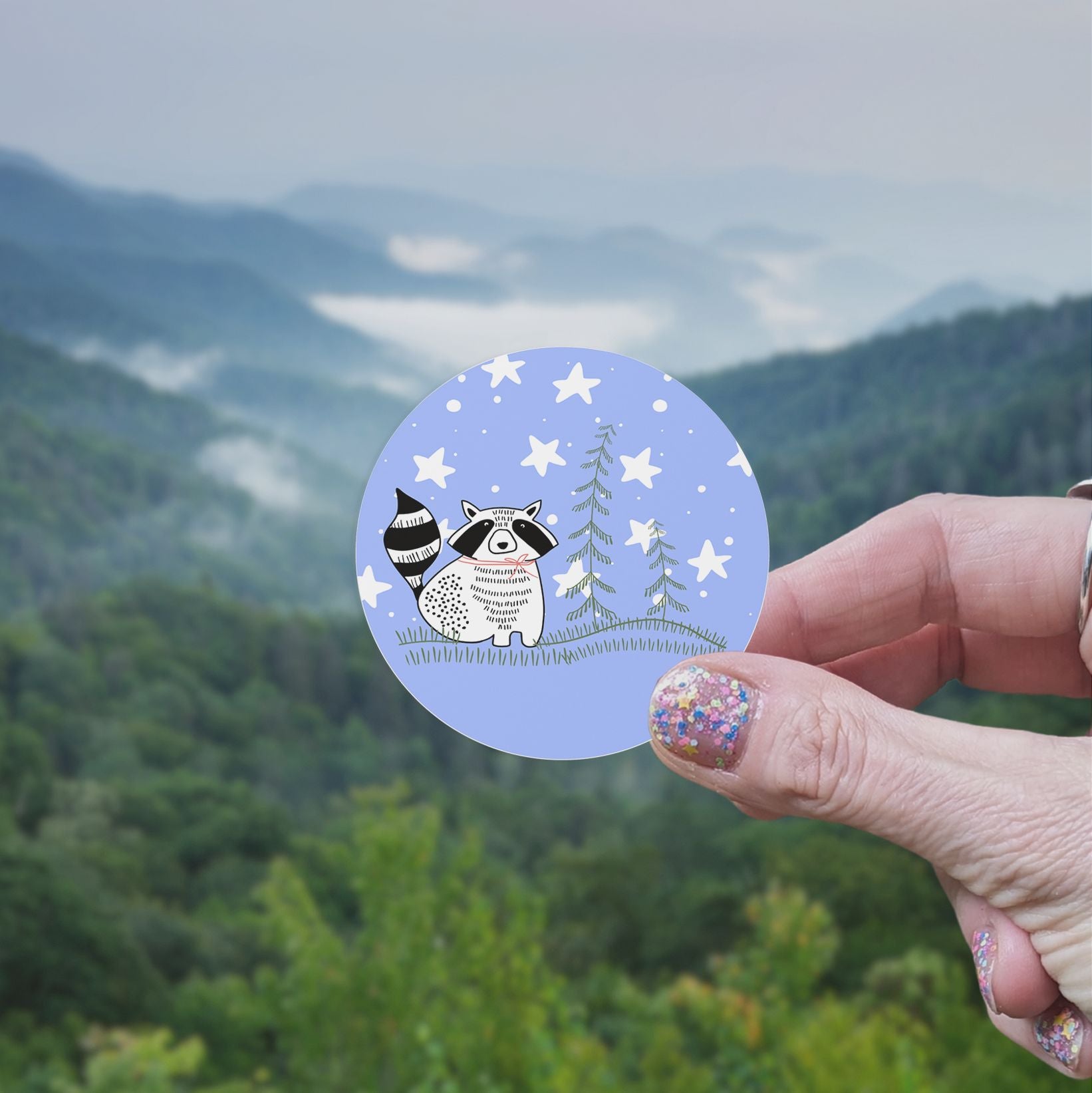 Raccoon in Forest Vinyl Sticker stickers Lucid Moon Studio