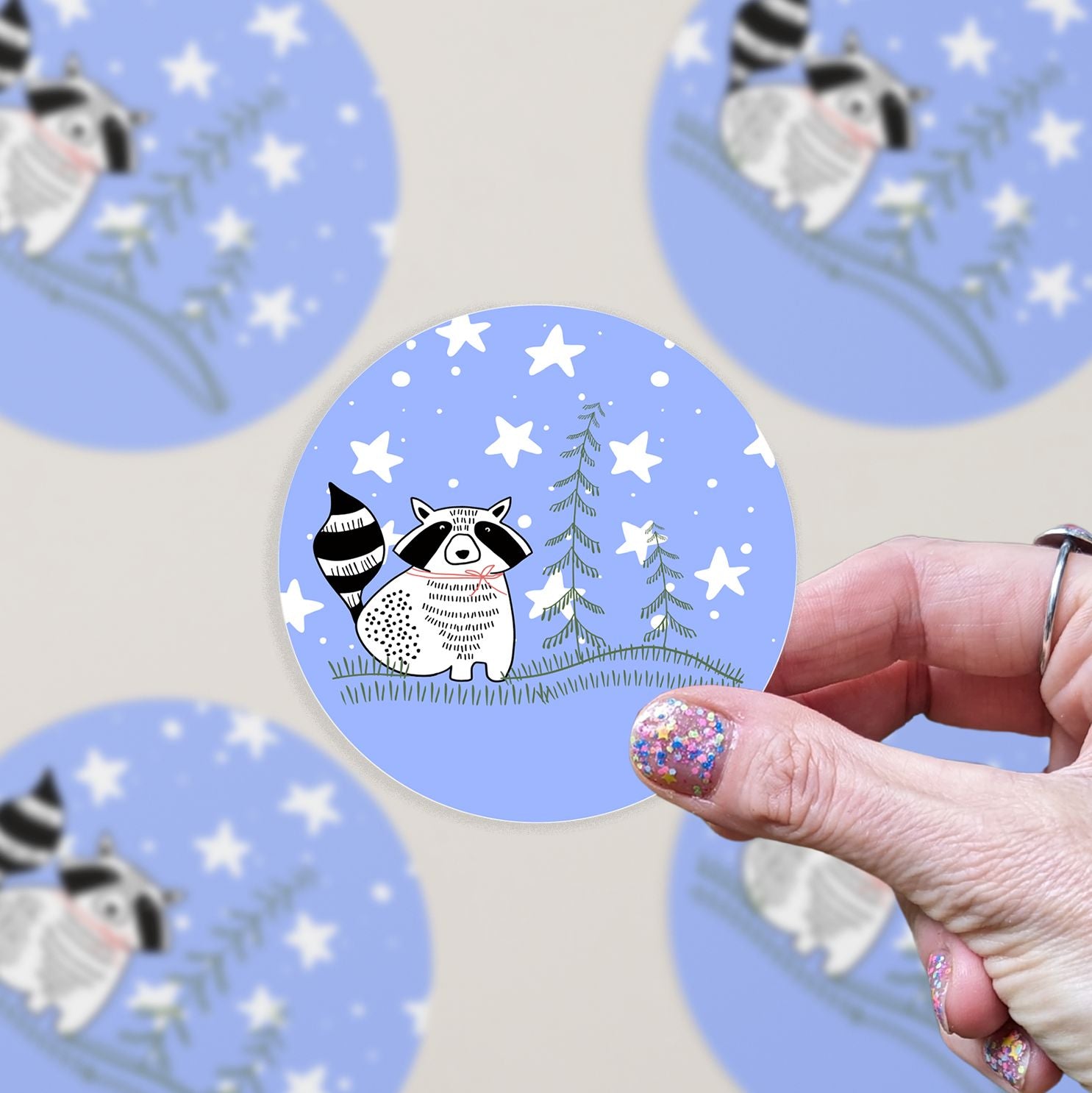 Raccoon in Forest Vinyl Sticker stickers Lucid Moon Studio