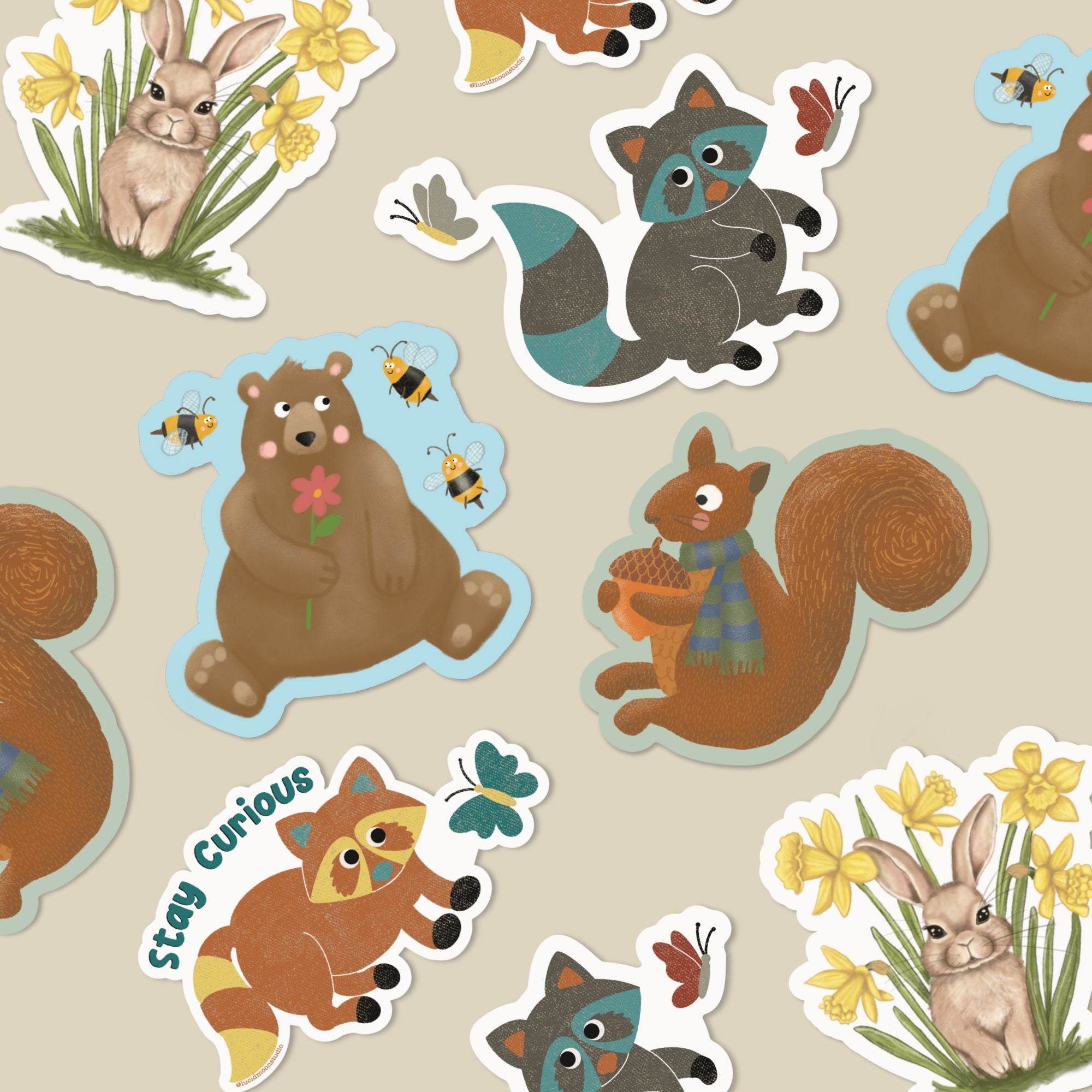 Raccoon with Butterflies Vinyl Sticker stickers Lucid Moon Studio