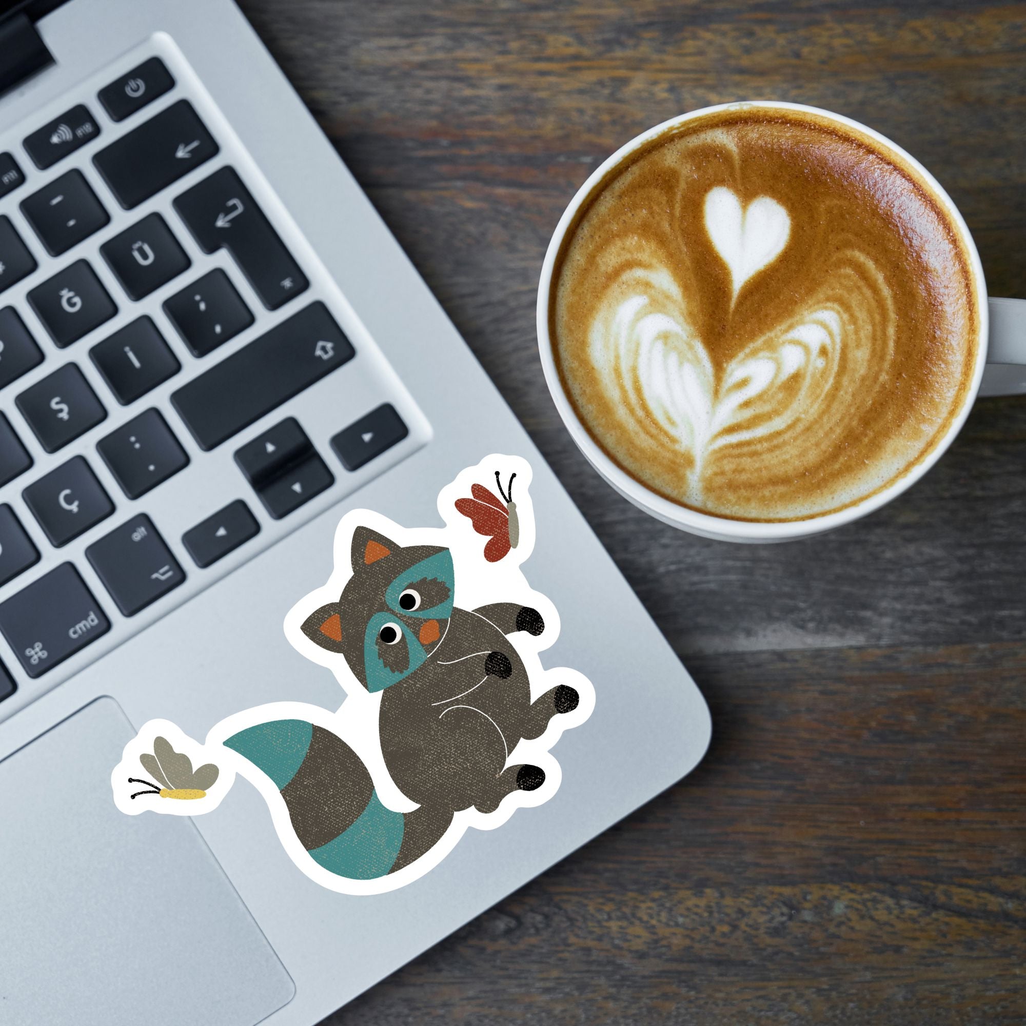 Raccoon with Butterflies Vinyl Sticker stickers Lucid Moon Studio