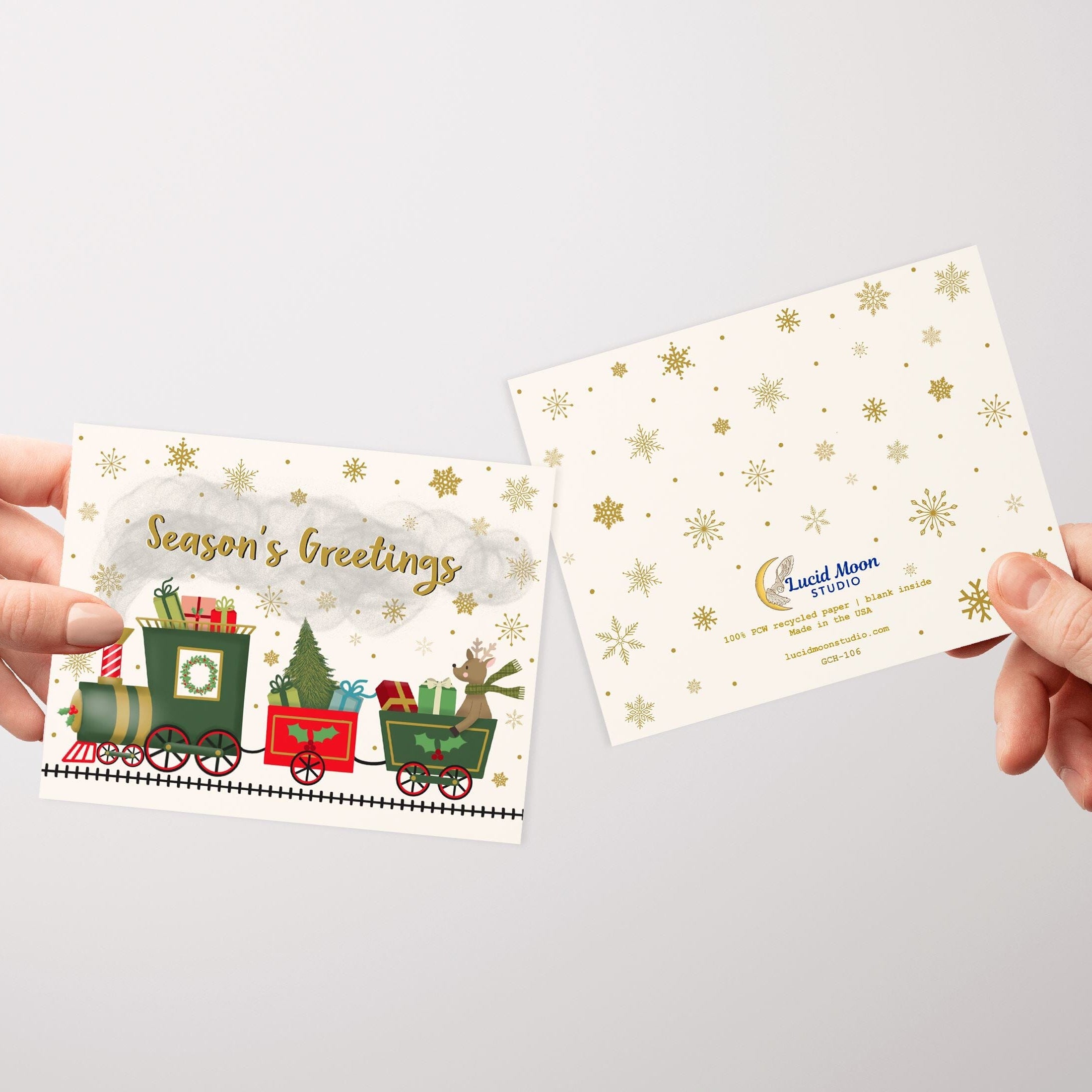 Season's Greetings Train Holiday Card Greeting Cards Lucid Moon Studio
