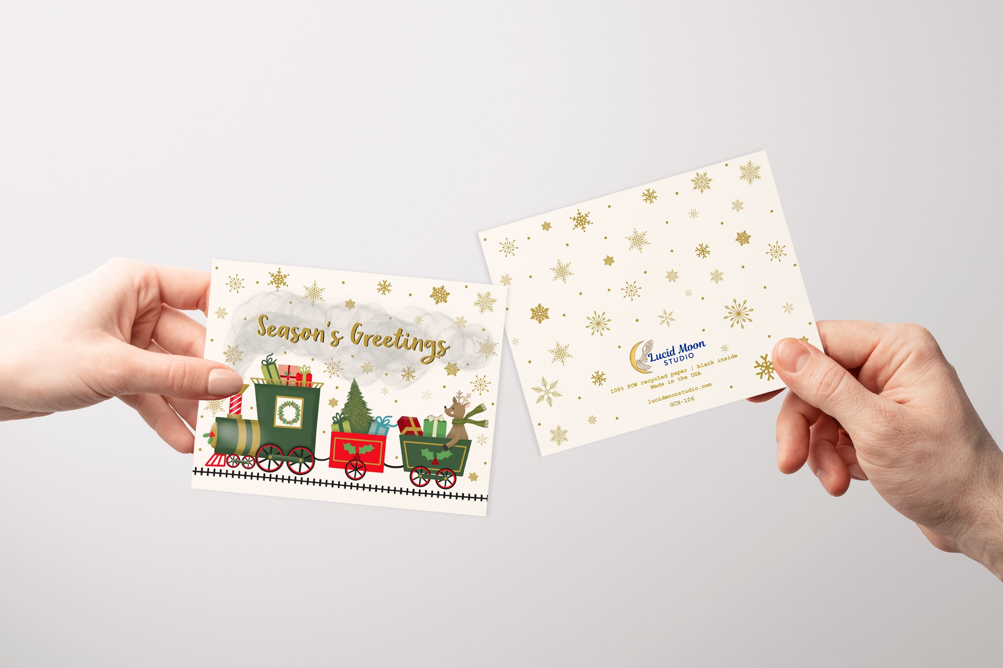 Season's Greetings Train Holiday Card Greeting Cards Lucid Moon Studio