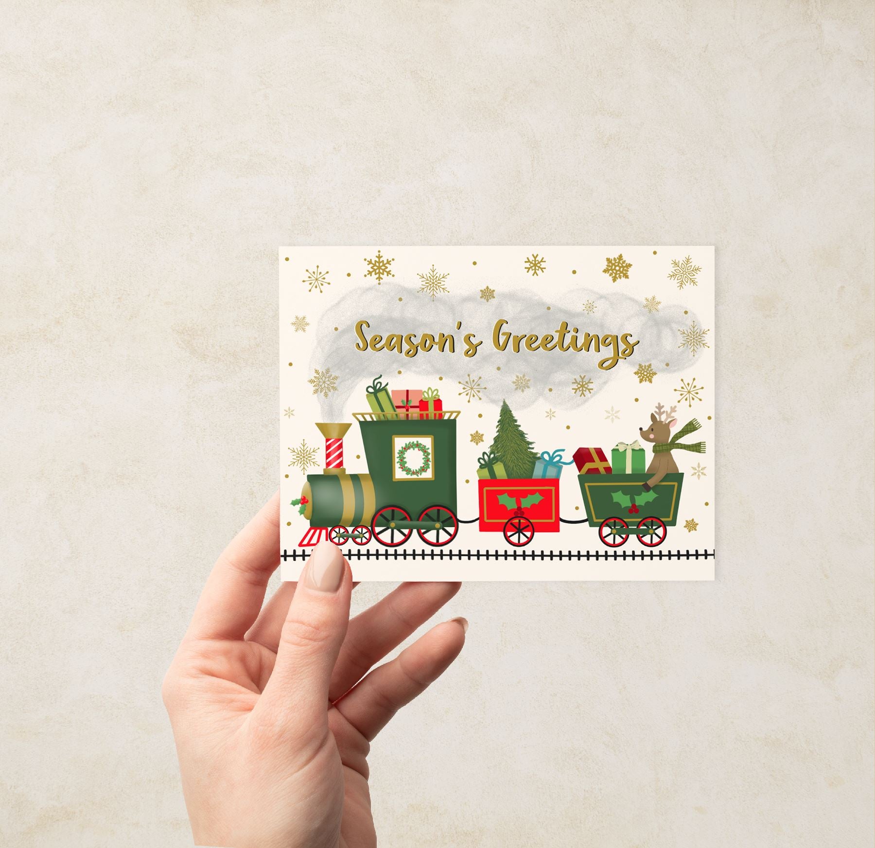 Season's Greetings Train Holiday Card Greeting Cards Lucid Moon Studio